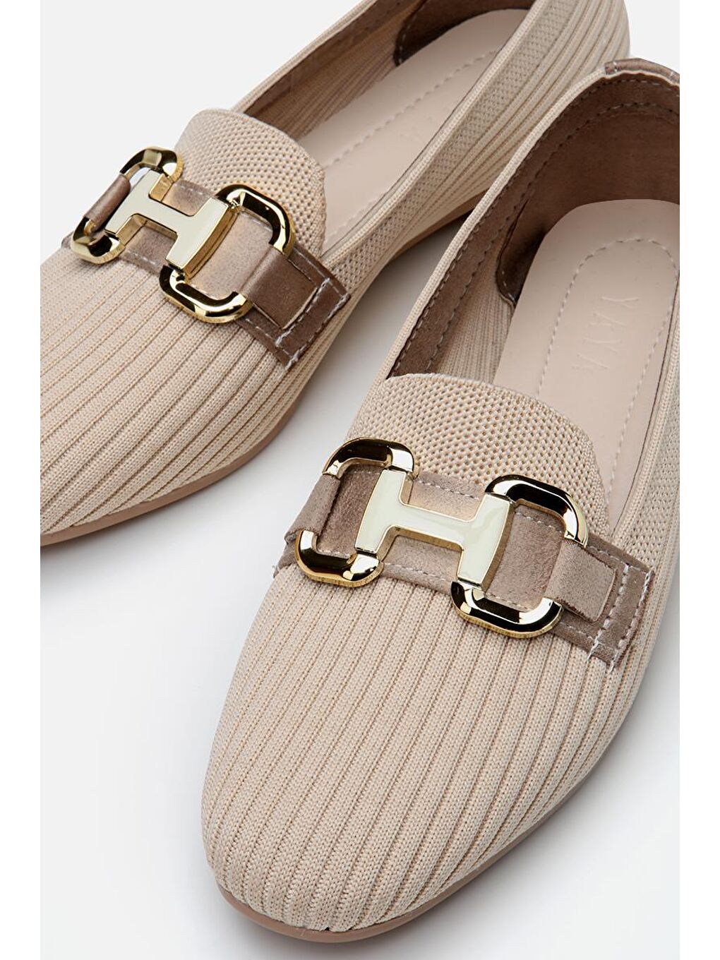 Kadın Bej Örgü Detaylı Tokalı Günlük Loafer-5