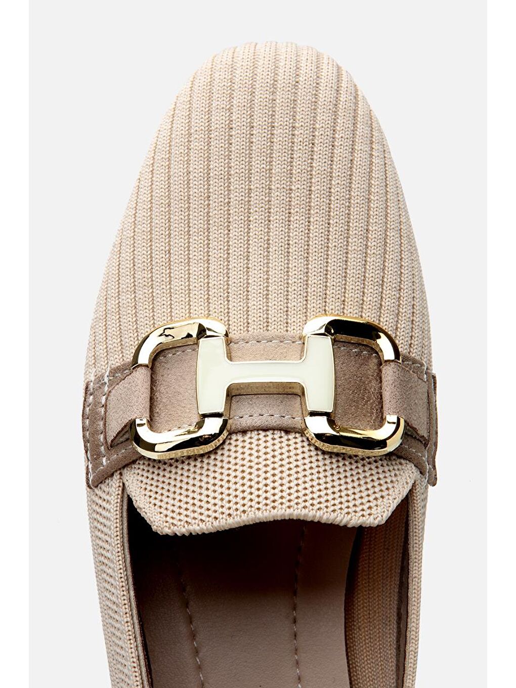 Kadın Bej Örgü Detaylı Tokalı Günlük Loafer-6
