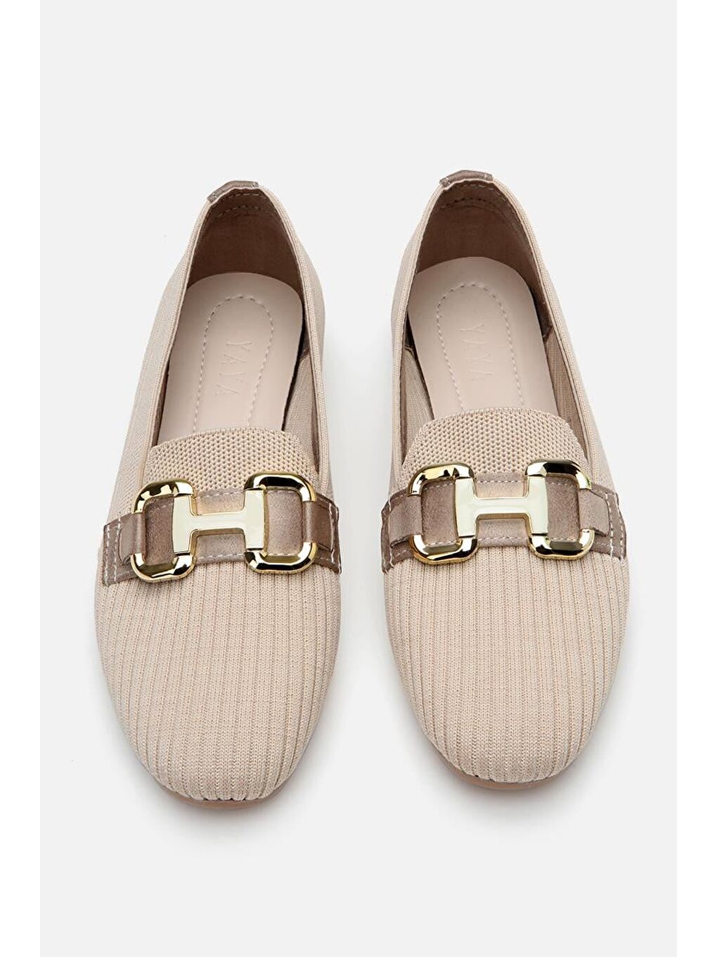 Kadın Bej Örgü Detaylı Tokalı Günlük Loafer-7