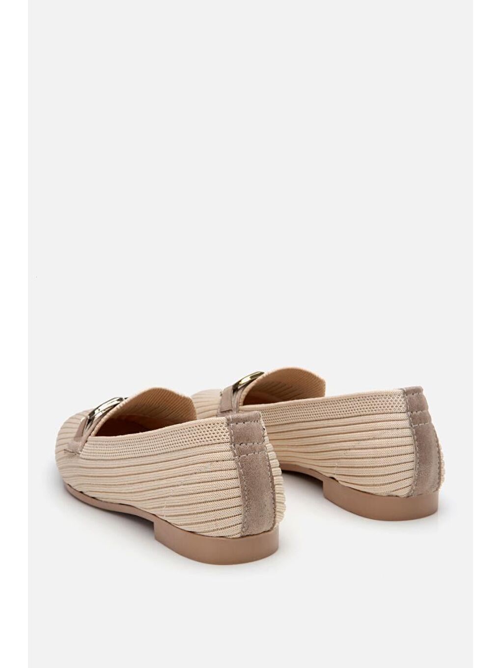 Kadın Bej Örgü Detaylı Tokalı Günlük Loafer-8