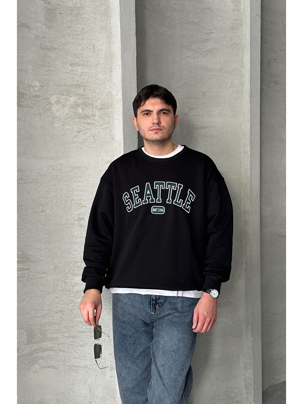 Karışık Erkek Seattle Baskılı Oversize Sweatshirt-2
