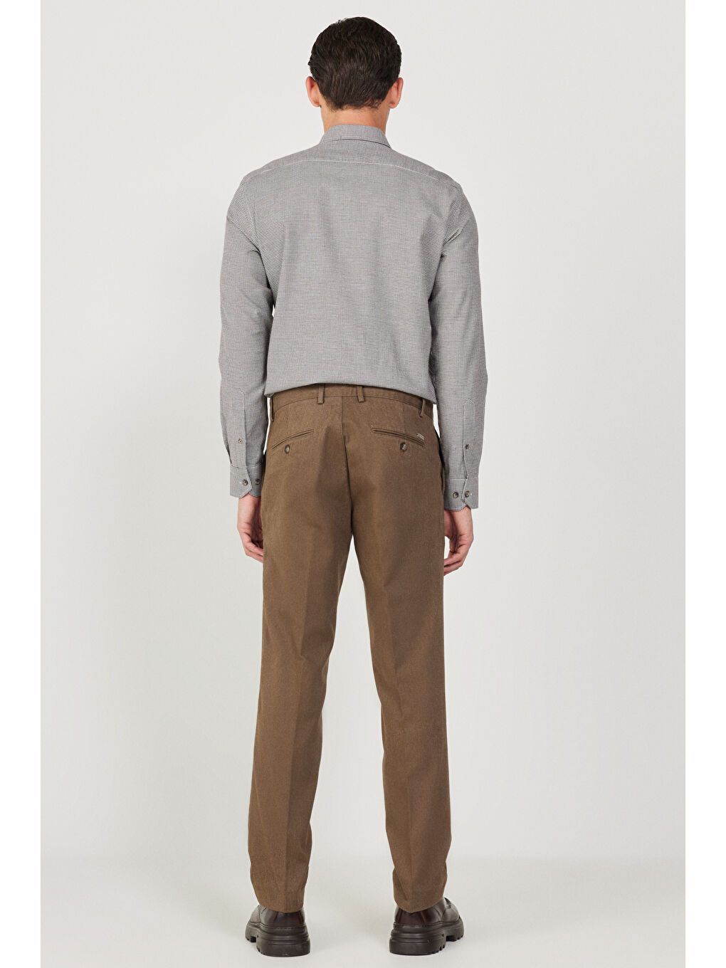 Kahverengi Erkek Açık Kahve Comfort Fit Rahat Kesim Yan Cepli Pamuklu Diyagonal Desenli Pantolon-4