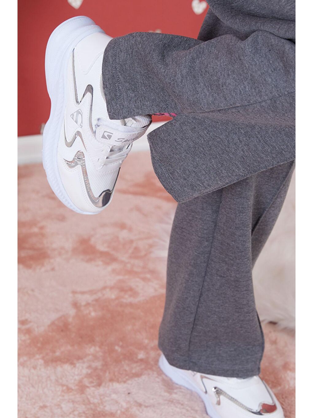 Gri Yırtmaçlı Kız Çocuk Şardonlu Eşofman Altı 17265-1