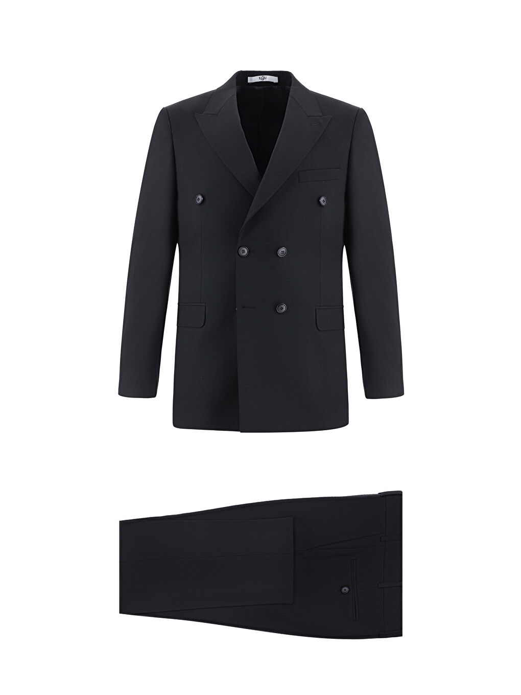 Siyah Regular Fit Yünlü Kruvaze Takım Elbise