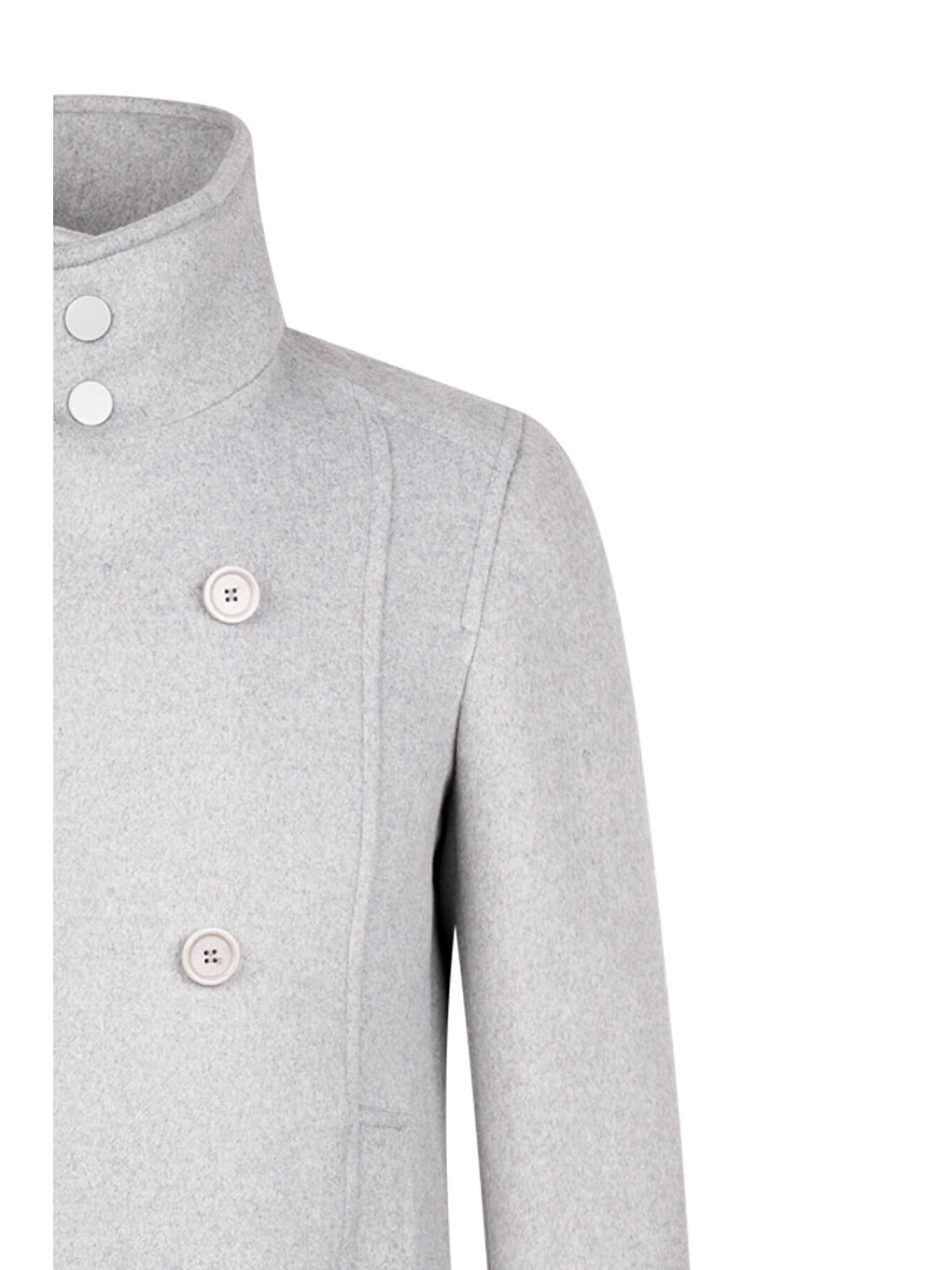 Gri Slim Fit Kruvaze Yünlü Kaşe Kaban-2