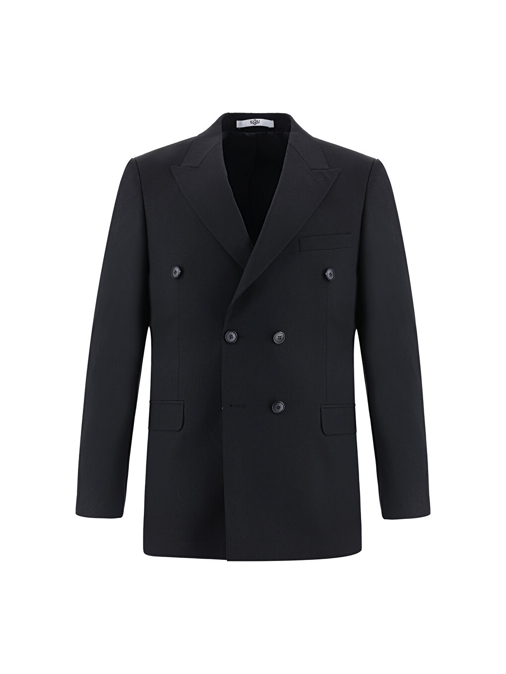 Siyah Regular Fit Yünlü Kruvaze Takım Elbise-1