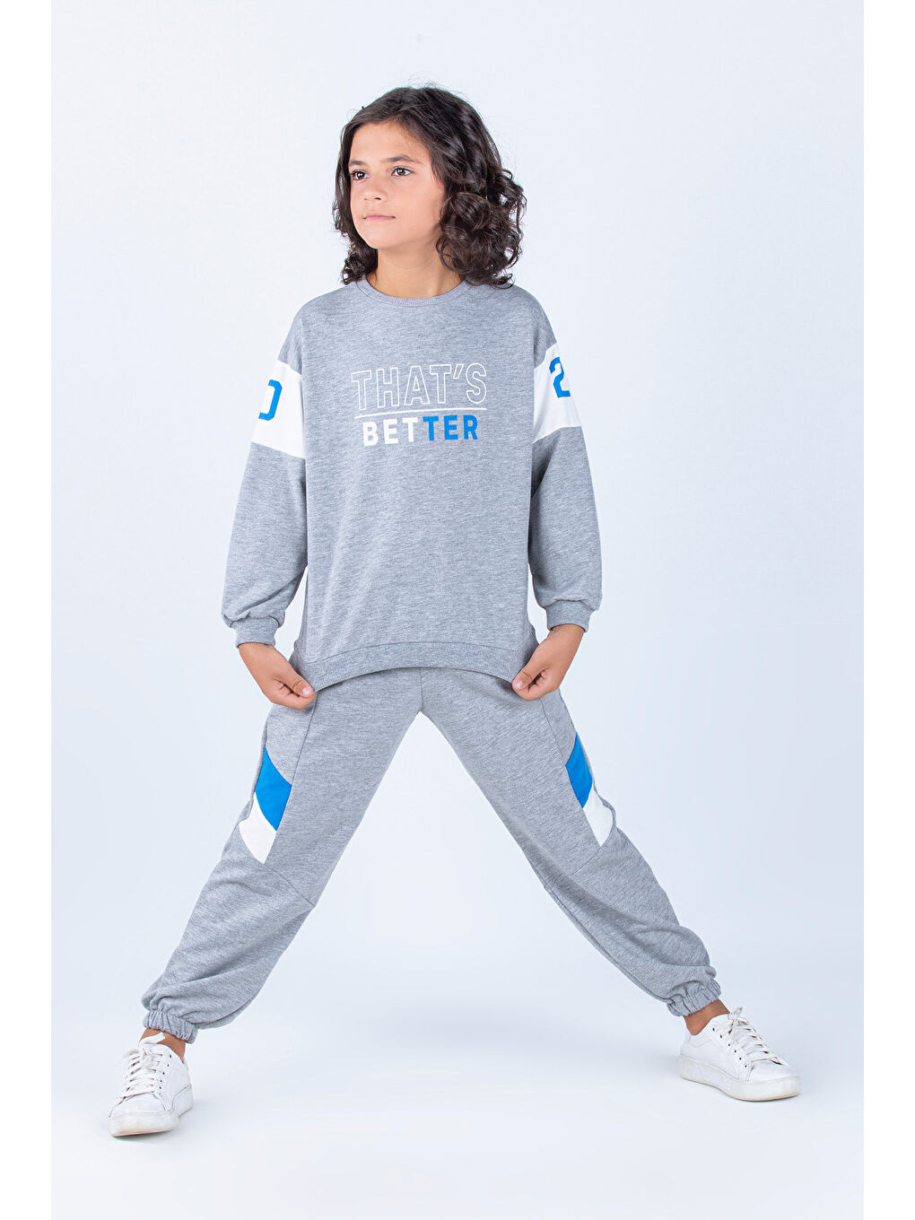 Gri Erkek Çocuk Better Baskılı Örme Basic Oversize Eşofman Takımı