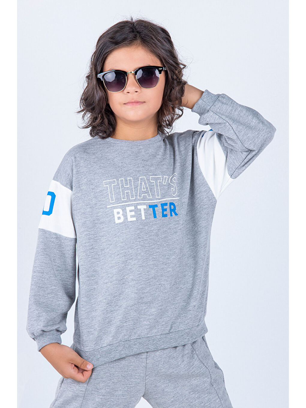 Gri Erkek Çocuk Better Baskılı Örme Basic Oversize Eşofman Takımı-2