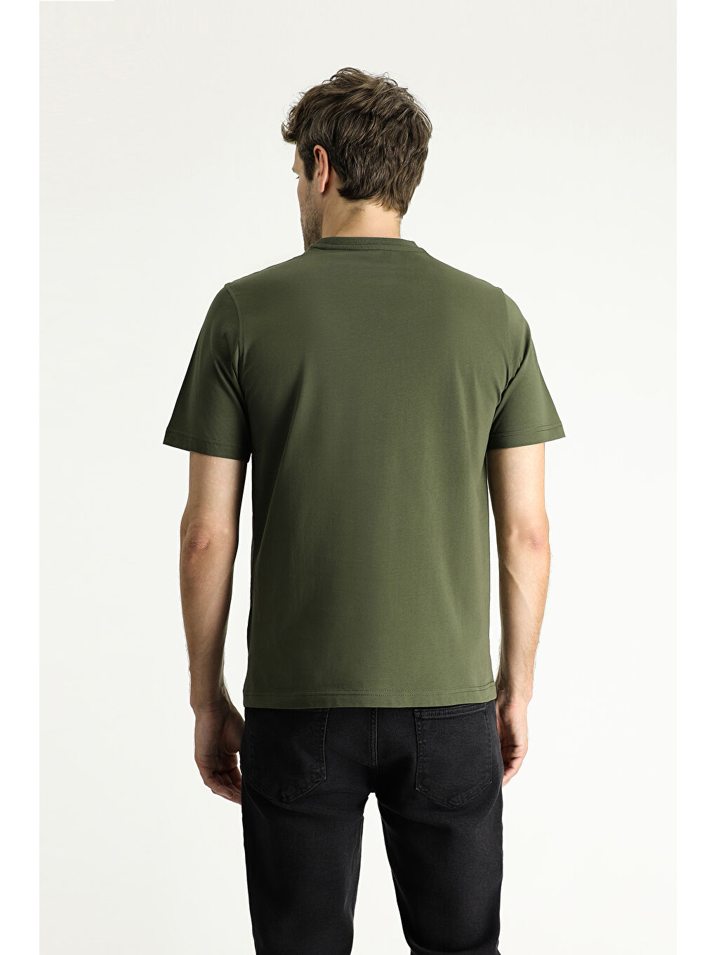 Haki Bisiklet Yaka Regular Fit Baskılı Süprem Pamuk Tişört-4