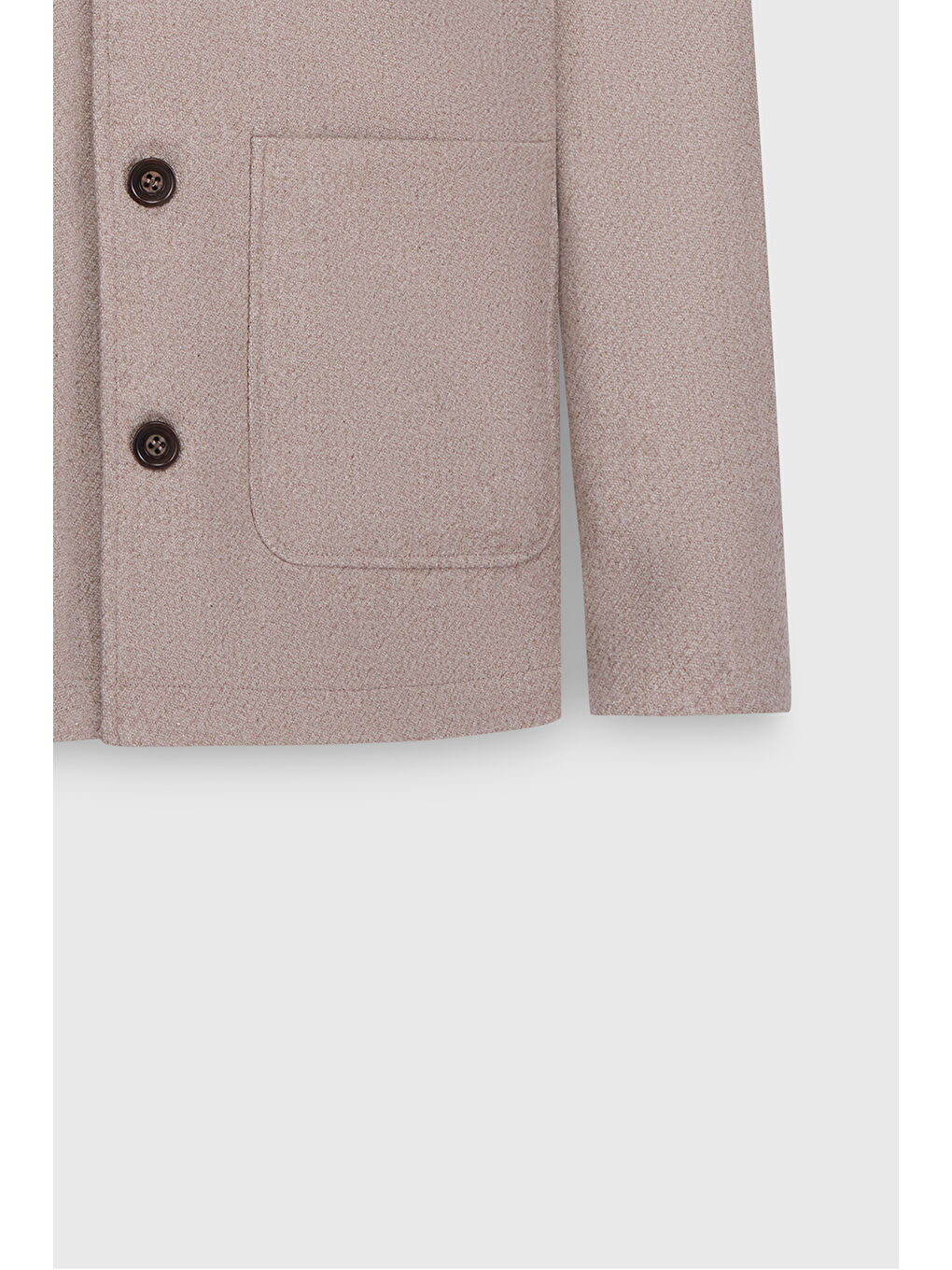 Erkek Bej Yünlü Comfort Fit Rahat Kesim Gömlek Yaka Diagonal Desenli Torba Cepli Ceket-8