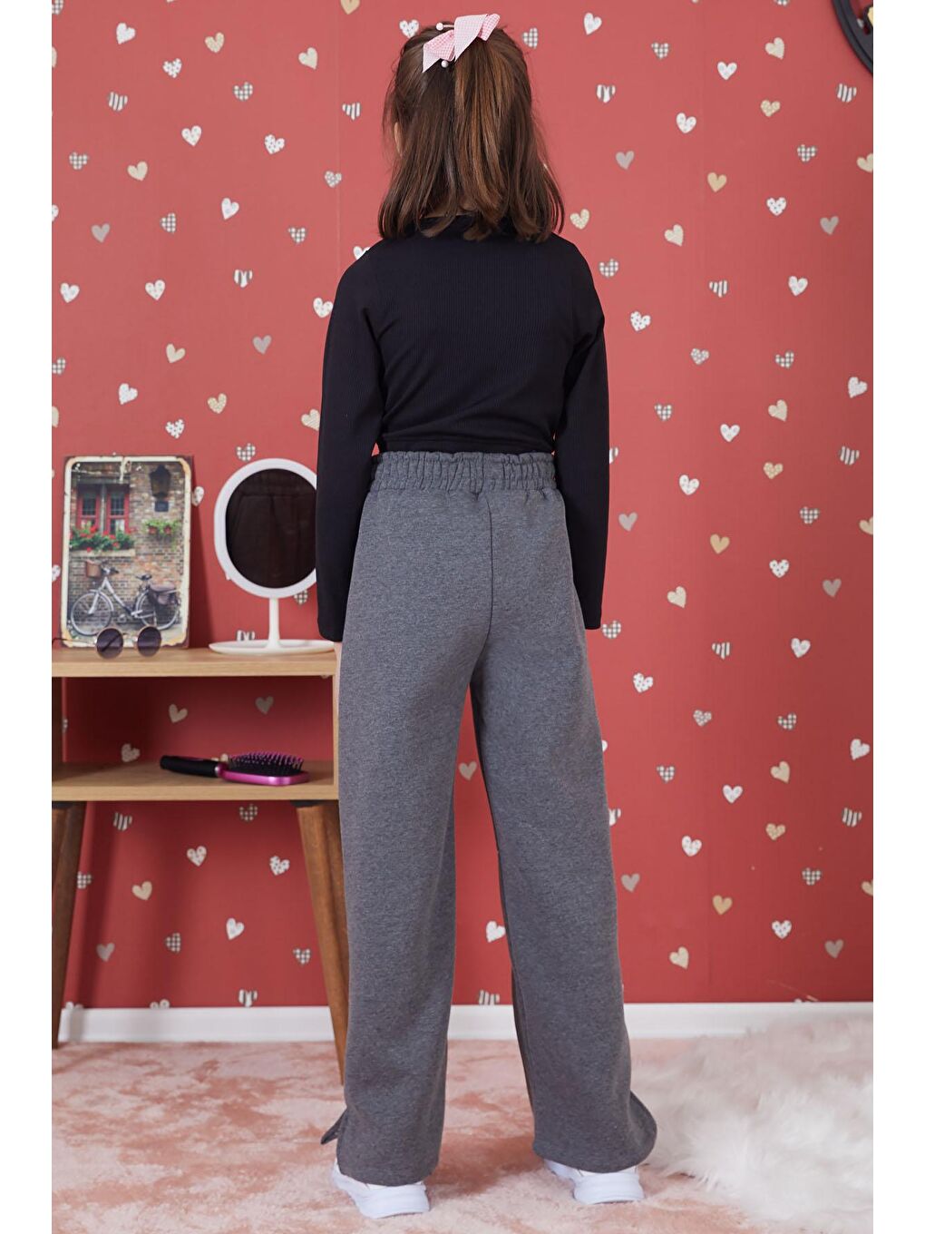 Gri Yırtmaçlı Kız Çocuk Şardonlu Eşofman Altı 17265-4