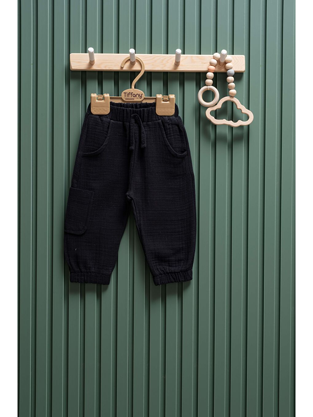 Siyah Unisex Müslin Kargo Cepli Pantolon 6 Ay 3 Yaş %100 Pamuk