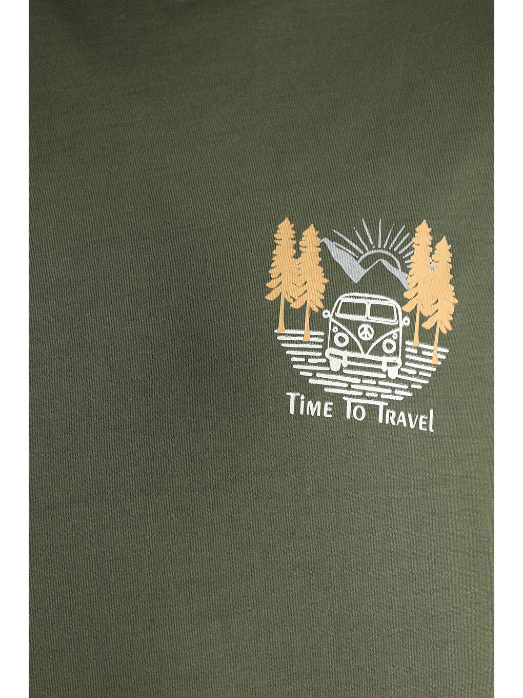 Haki Bisiklet Yaka Regular Fit Baskılı Süprem Pamuk Tişört-5