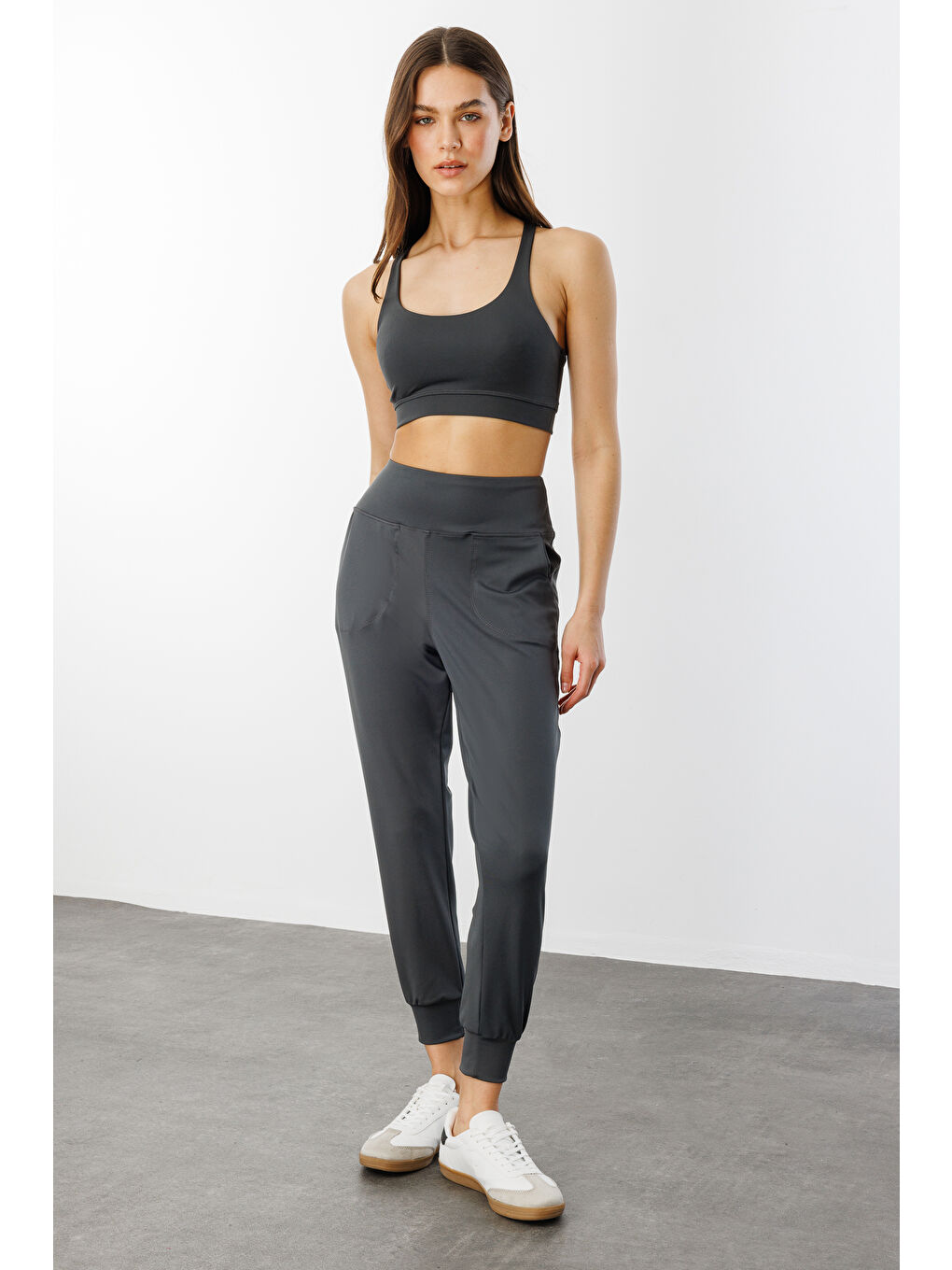 Genius Store Gri Kadın Yüksek Bel Jogger Eşofman Altı Joggers NEW-JOGER - 1