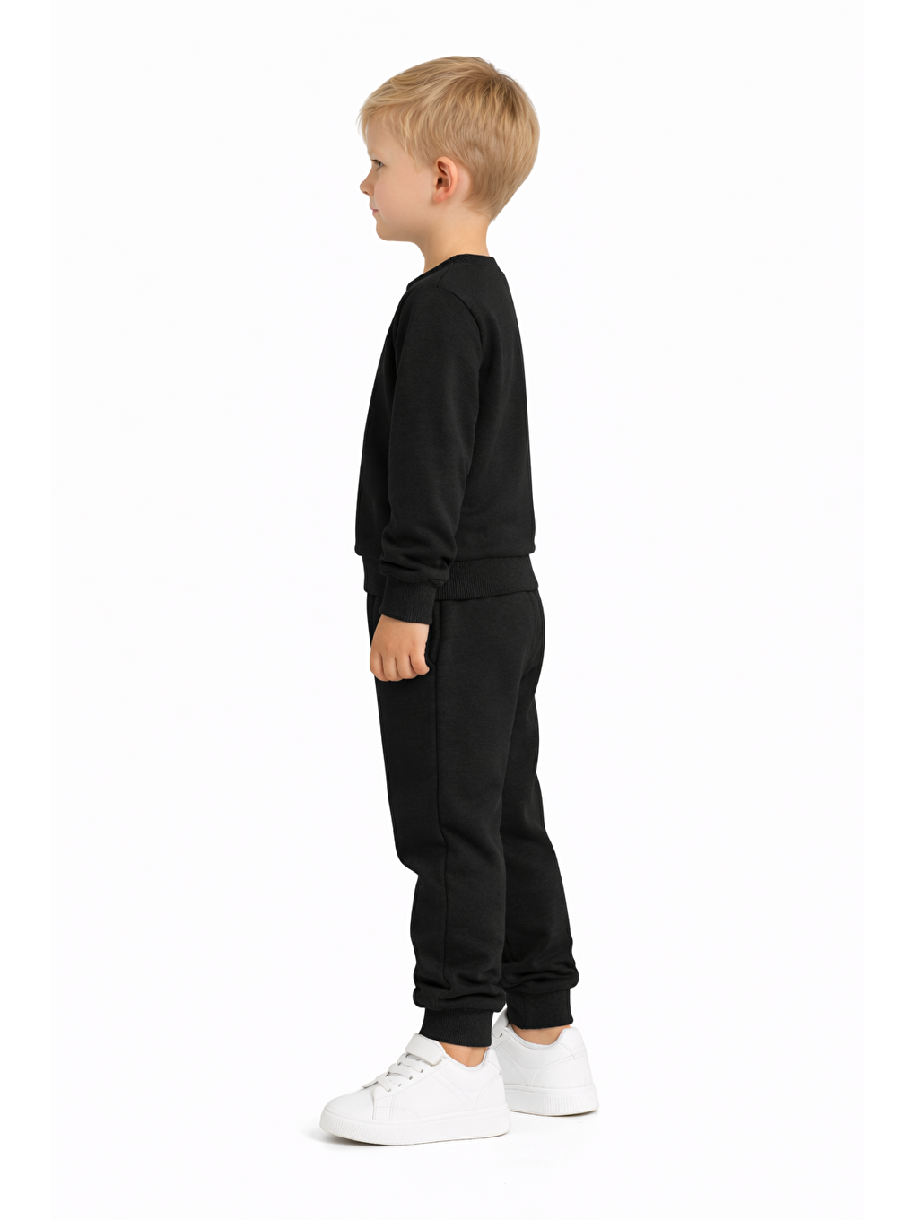 Bisiklet Yaka Yazı Baskılı Siyah Renk Erkek Çocuk Eşofman Takımı-1