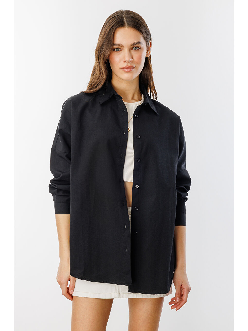 Siyah Oversize Basic Kadın Gömlek KADIN-BASIC-GÖMLEK-2