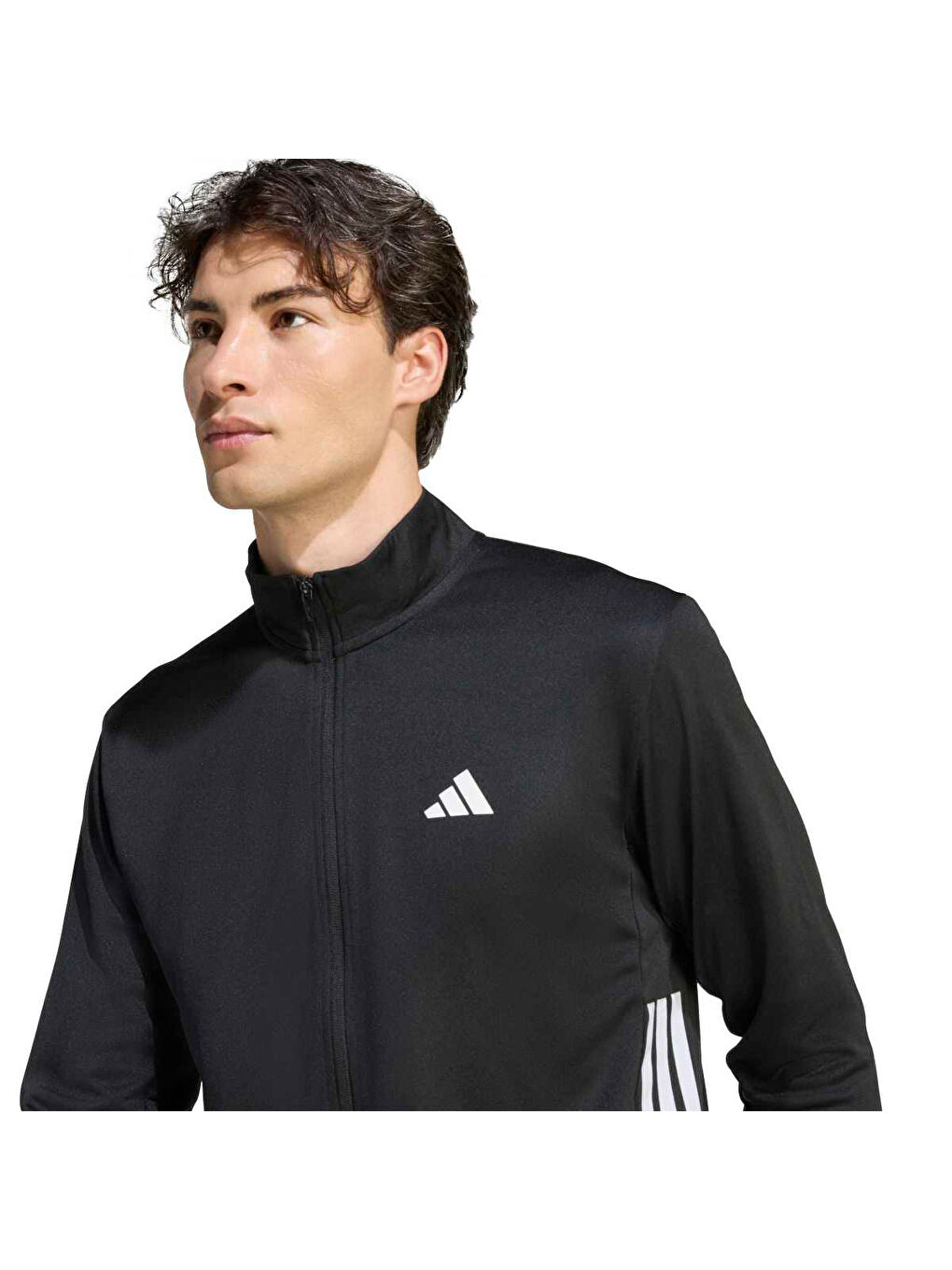 Siyah Dik Yaka Erkek Fermuarlı Sweatshirt-1