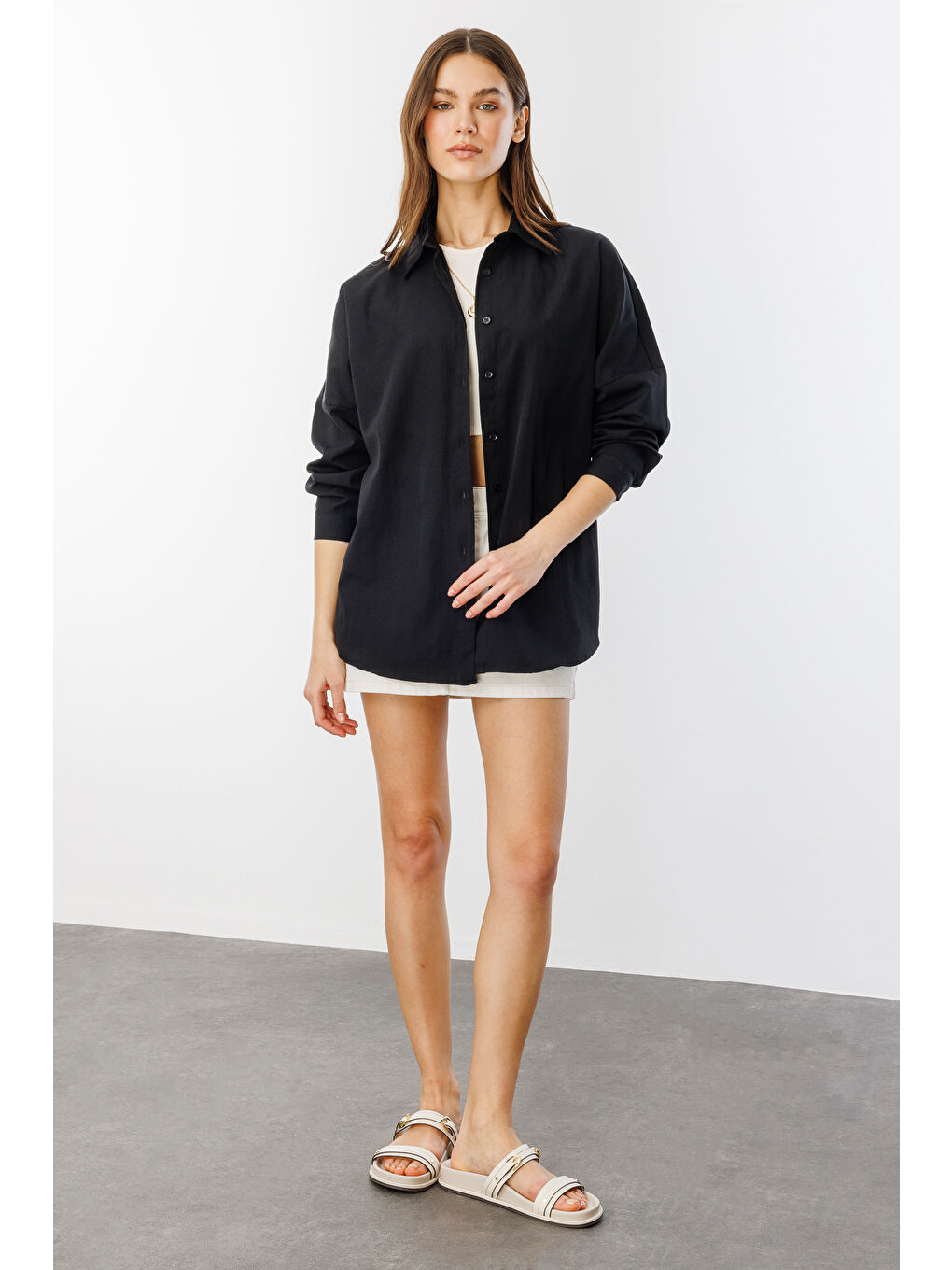 Siyah Oversize Basic Kadın Gömlek KADIN-BASIC-GÖMLEK-3