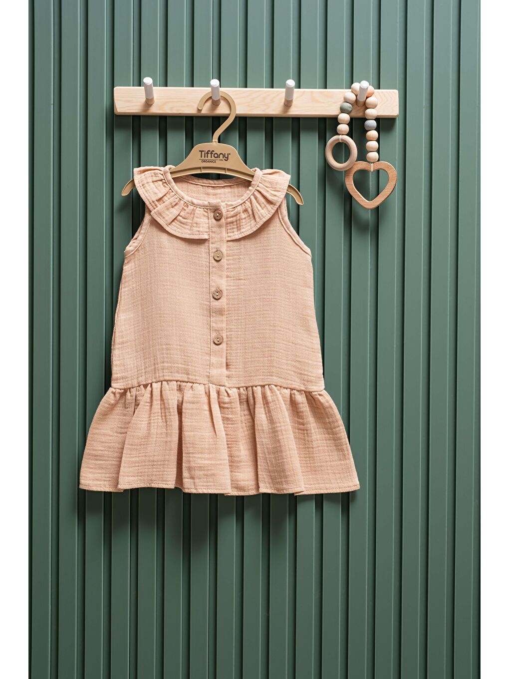 Bej Kız Bebek Müslin Elbise 6 Ay 3 Yaş %100 Pamuk