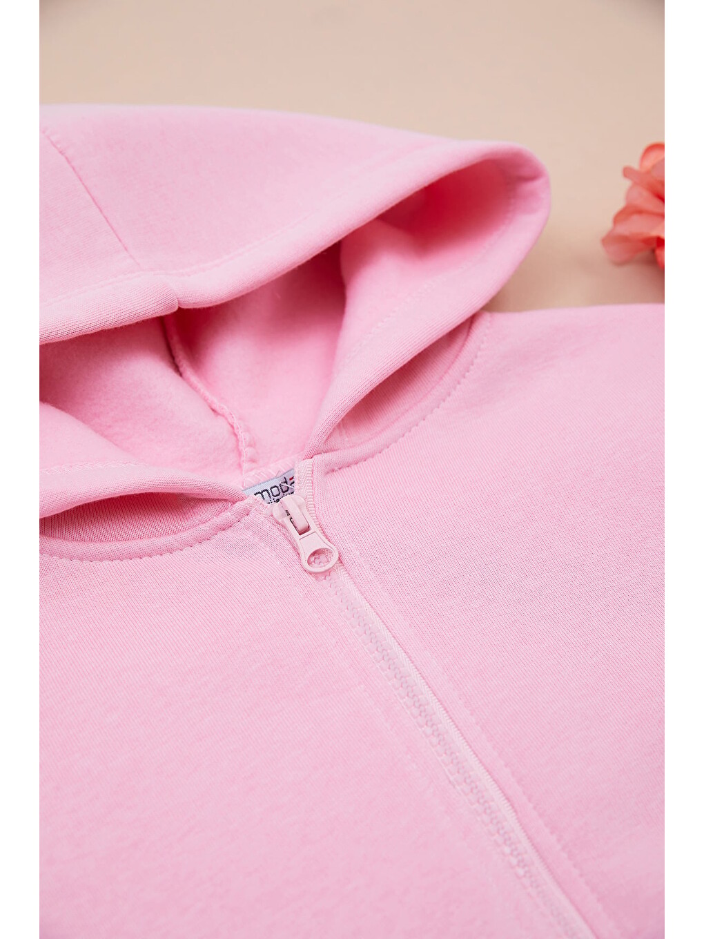 Pembe Kapüşonlu Fermuarlı Unisex Çocuk Sweatshirt-1
