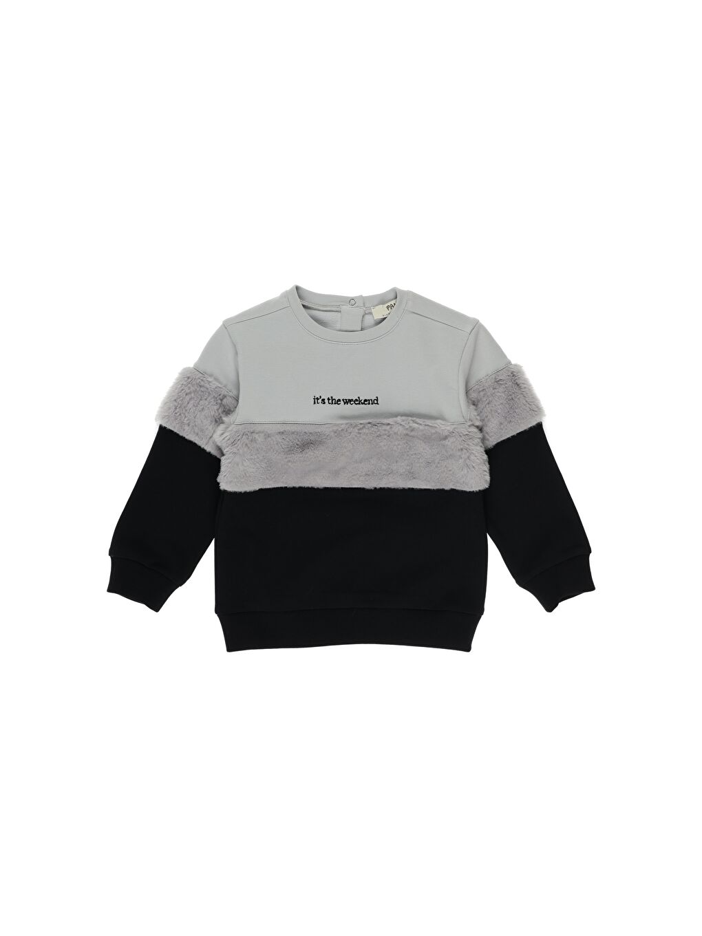 Panço Gri Kız Çocuk  Pelüş Detaylı Yazı Nakışlı Sweatshirt