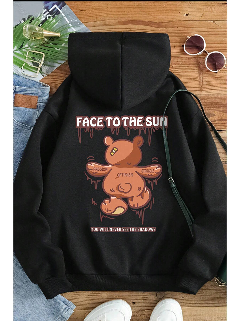 uyguntarz Siyah Unisex Face To The Sun Baskılı Sweatshirt - 1