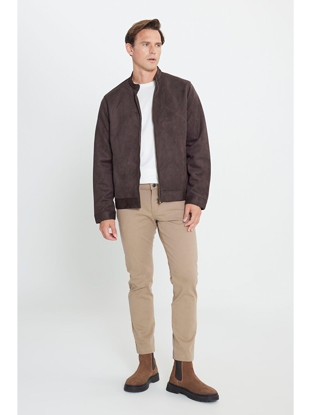 Erkek Kahverengi Standart Fit Normal Kesim Dik Yaka Yağlı Görünümlü Mont-1