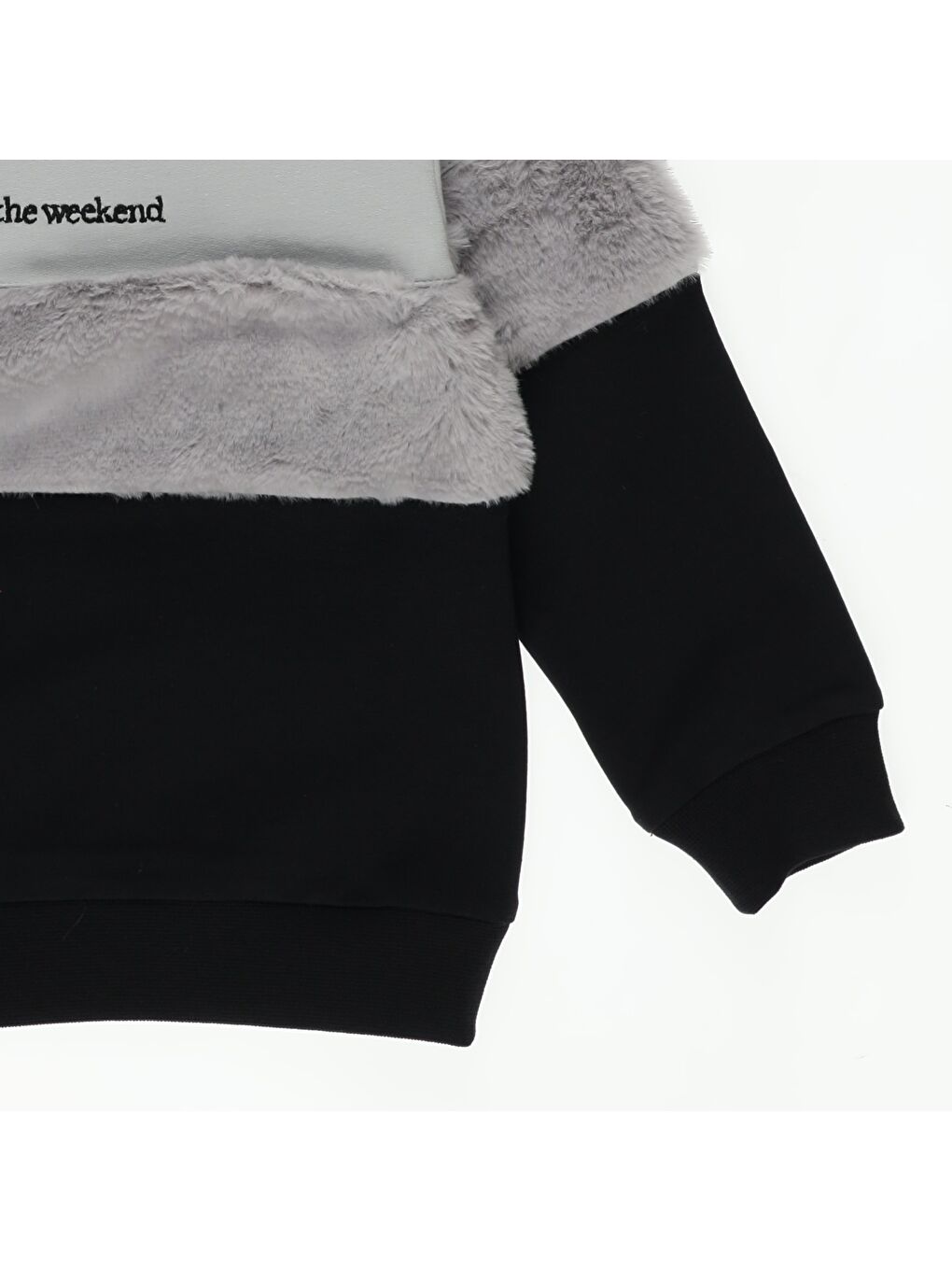 Panço Gri Kız Çocuk  Pelüş Detaylı Yazı Nakışlı Sweatshirt - 2