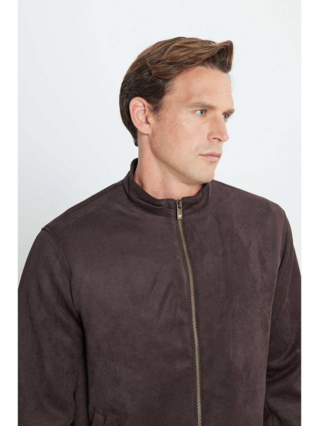 Erkek Kahverengi Standart Fit Normal Kesim Dik Yaka Yağlı Görünümlü Mont-3
