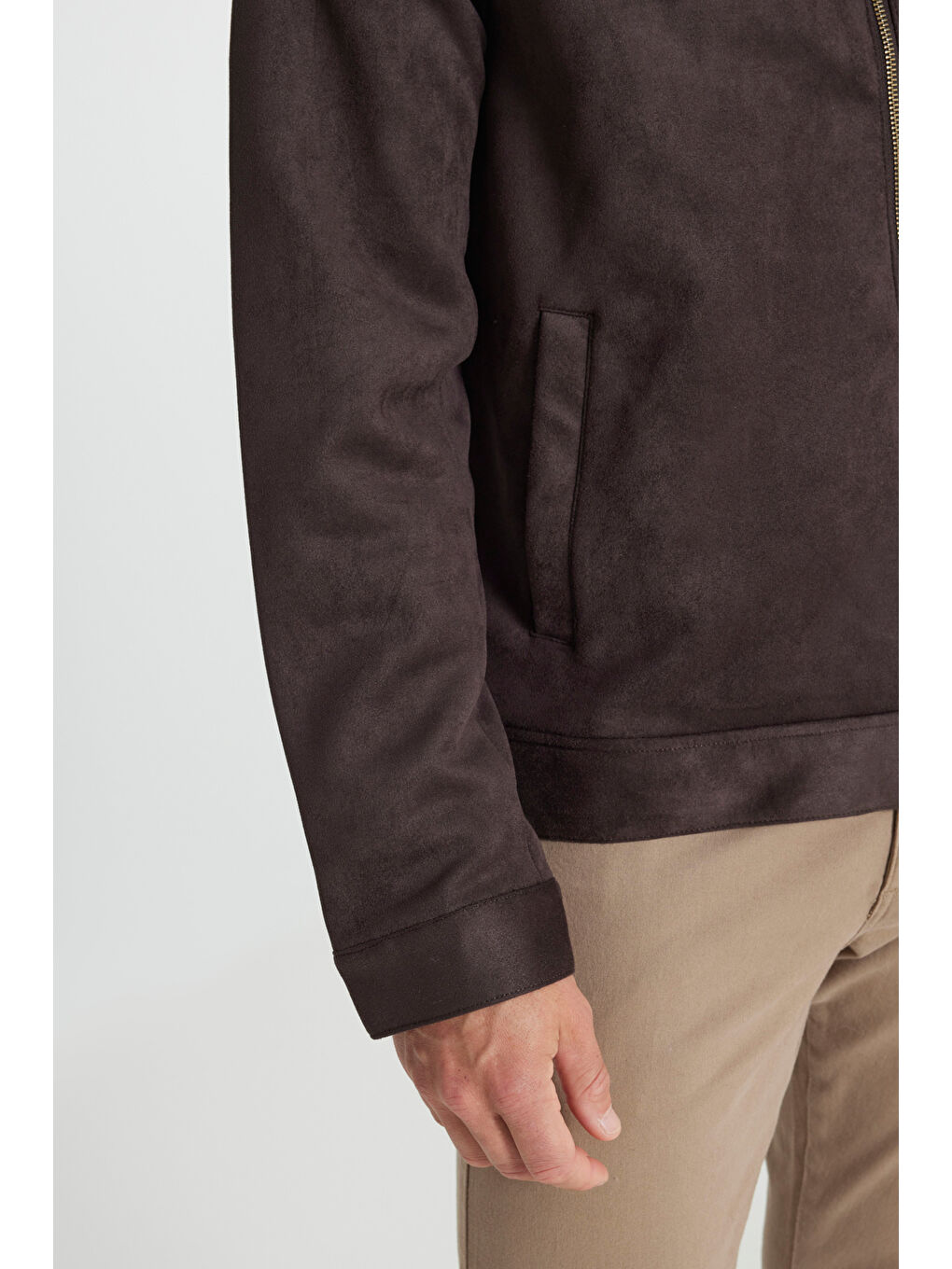 Erkek Kahverengi Standart Fit Normal Kesim Dik Yaka Yağlı Görünümlü Mont-4