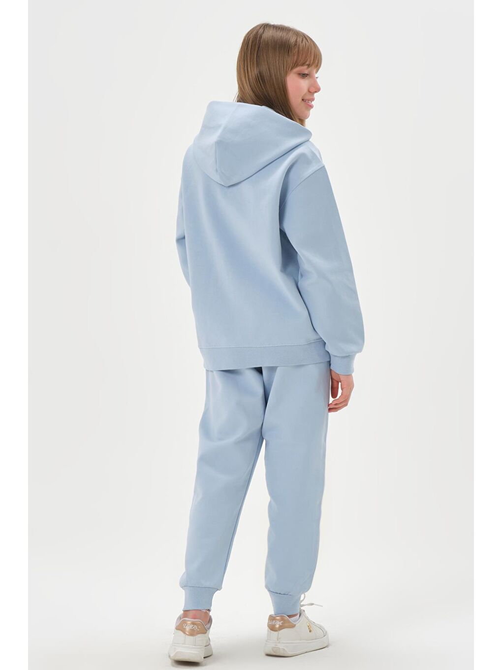 Mavi Kapüşonlu Nakış Detaylı Kız Çocuk Eşofman Takımı-5