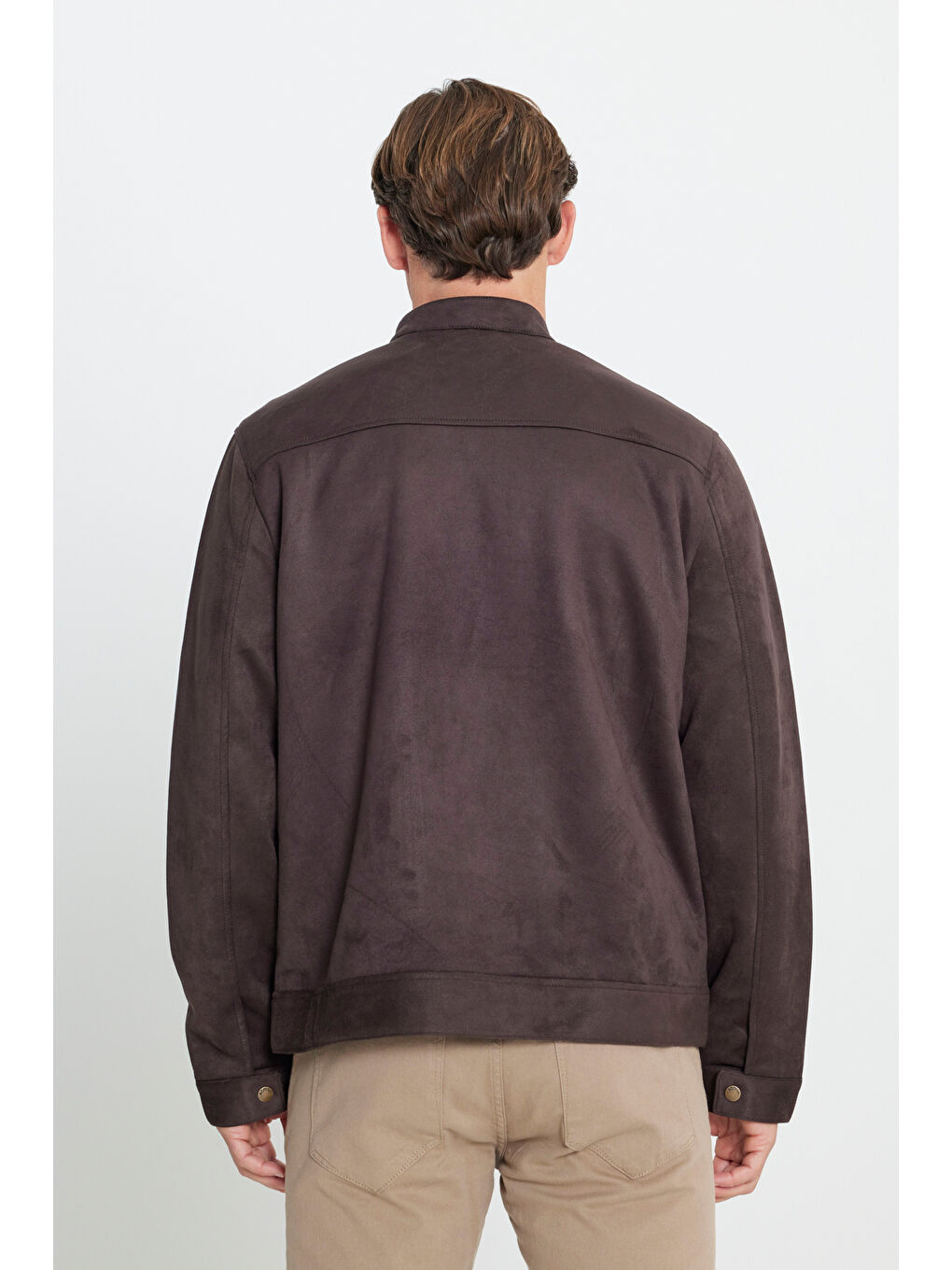 Erkek Kahverengi Standart Fit Normal Kesim Dik Yaka Yağlı Görünümlü Mont-5