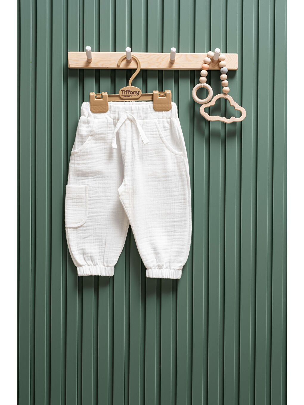 Ekru Unisex Müslin Kargo Cepli Pantolon 6 Ay 3 Yaş %100 Pamuk