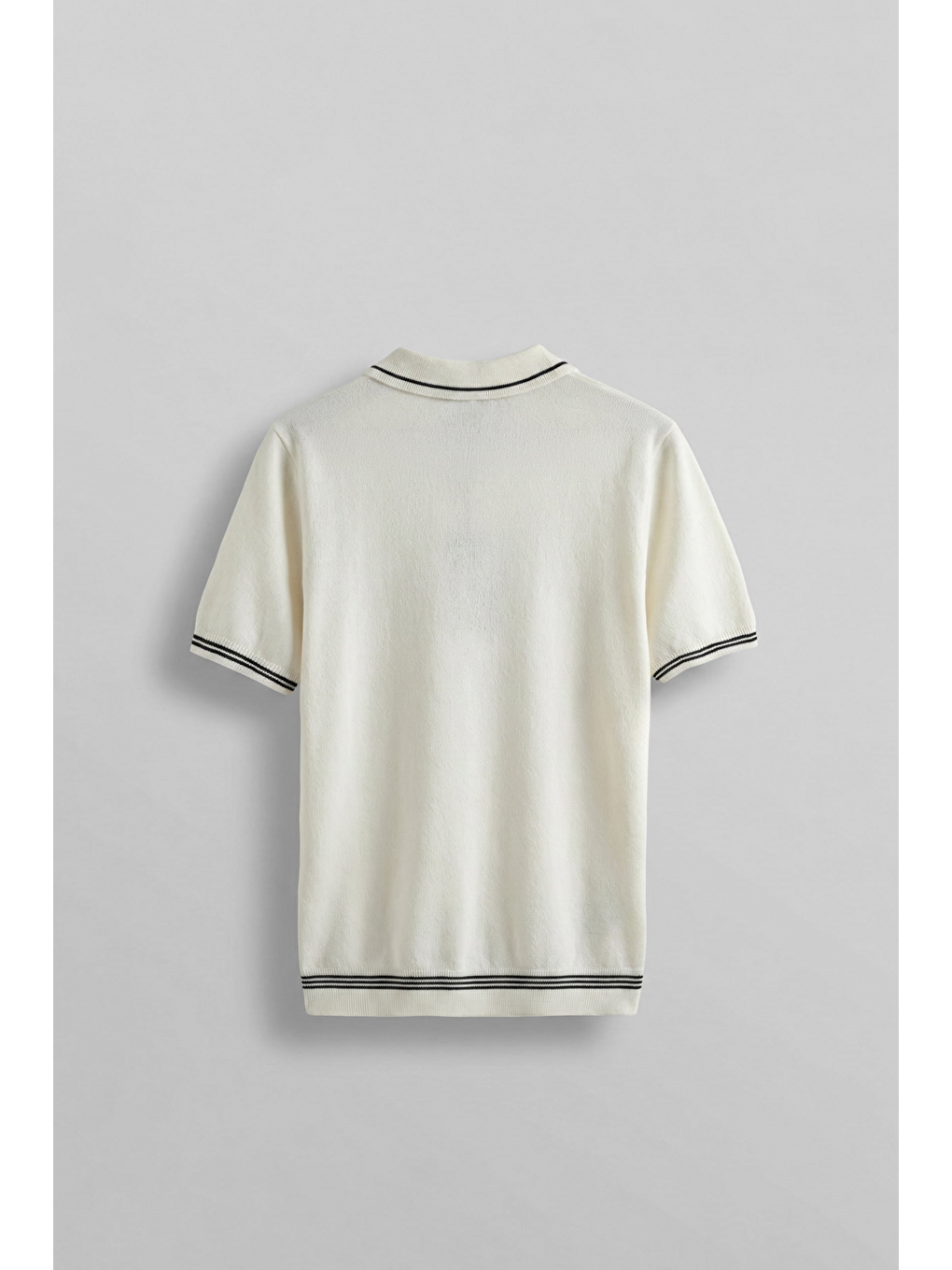 Erkek Regular Fit Saç Örgü Detaylı Triko Polo Yaka T Shirt Beyaz-1