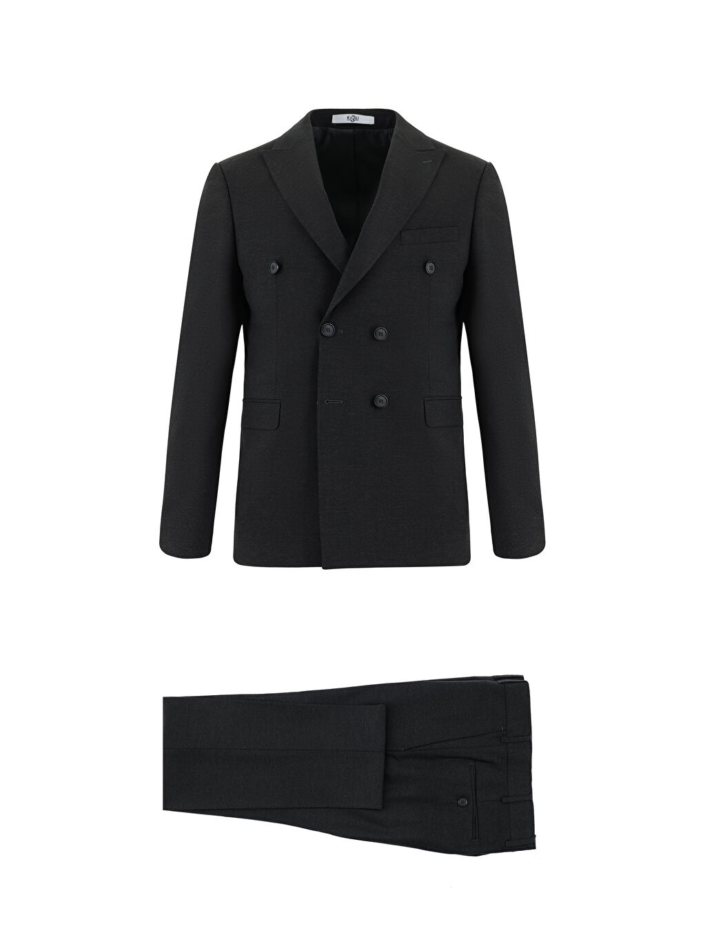 Gri Slim Fit Dar Kesim Yünlü Kruvaze Takım Elbise