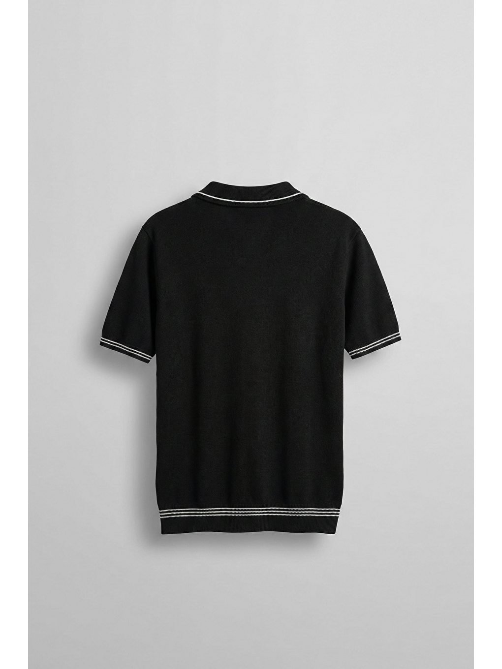 Erkek Regular Fit Saç Örgü Detaylı Triko Polo Yaka T Shirt Siyah-1