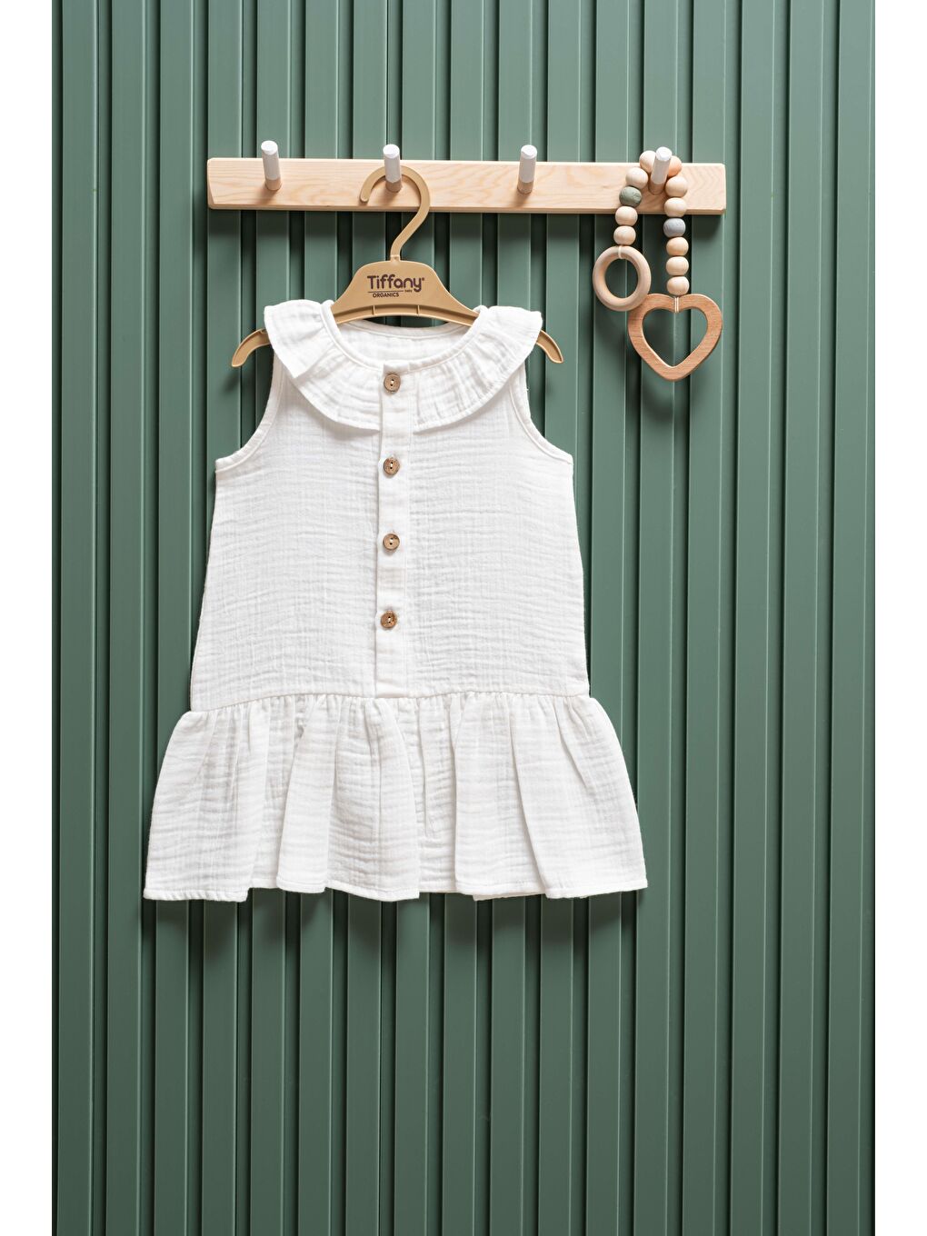 Ekru Kız Bebek Müslin Elbise 6 Ay 3 Yaş %100 Pamuk