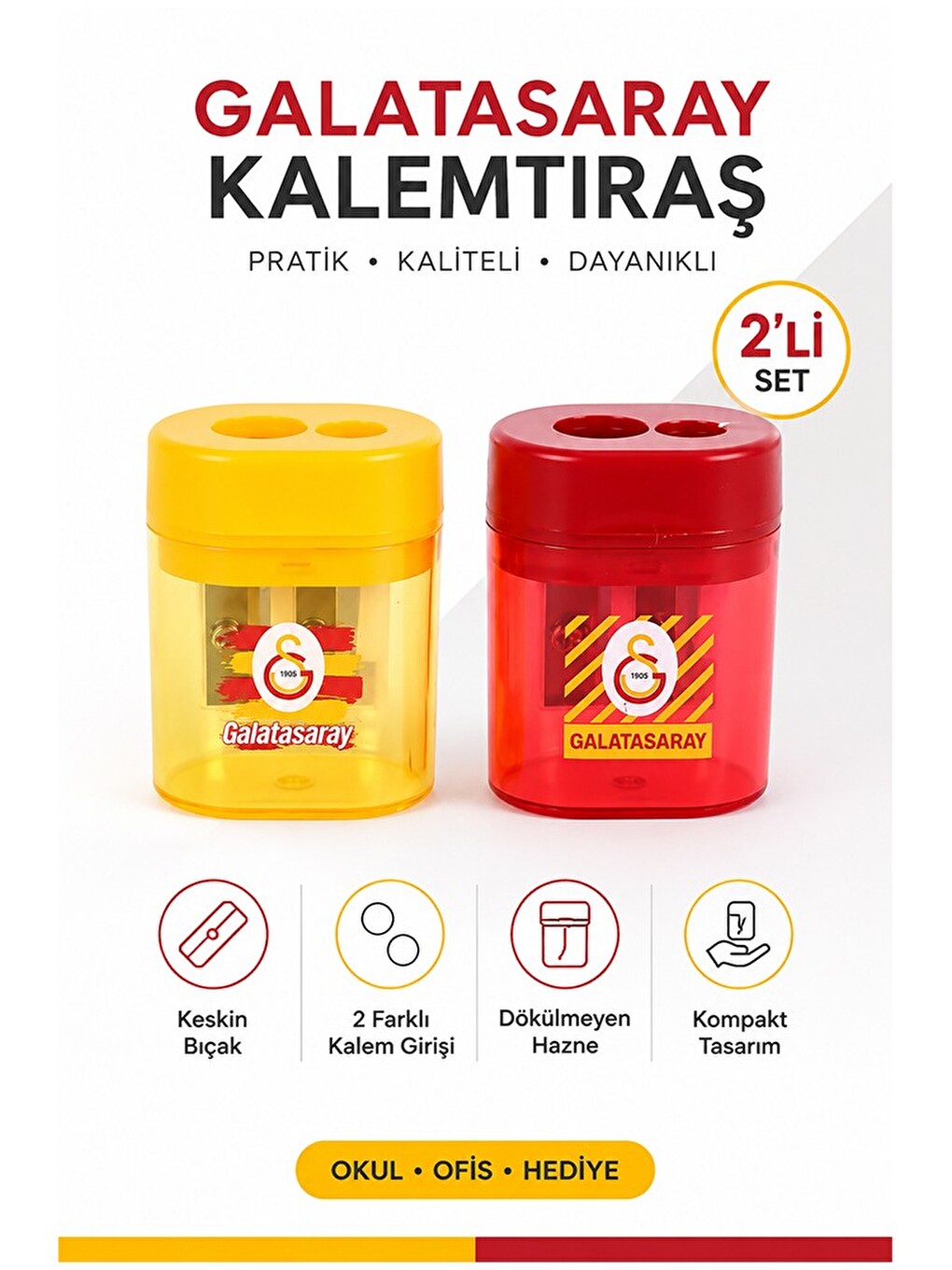 Taraftar Kalemtıraş Lisanslı Orijinal 2 Adet Gs Aslan Kalemtıraş 2 Renk Çift Bıçaklı