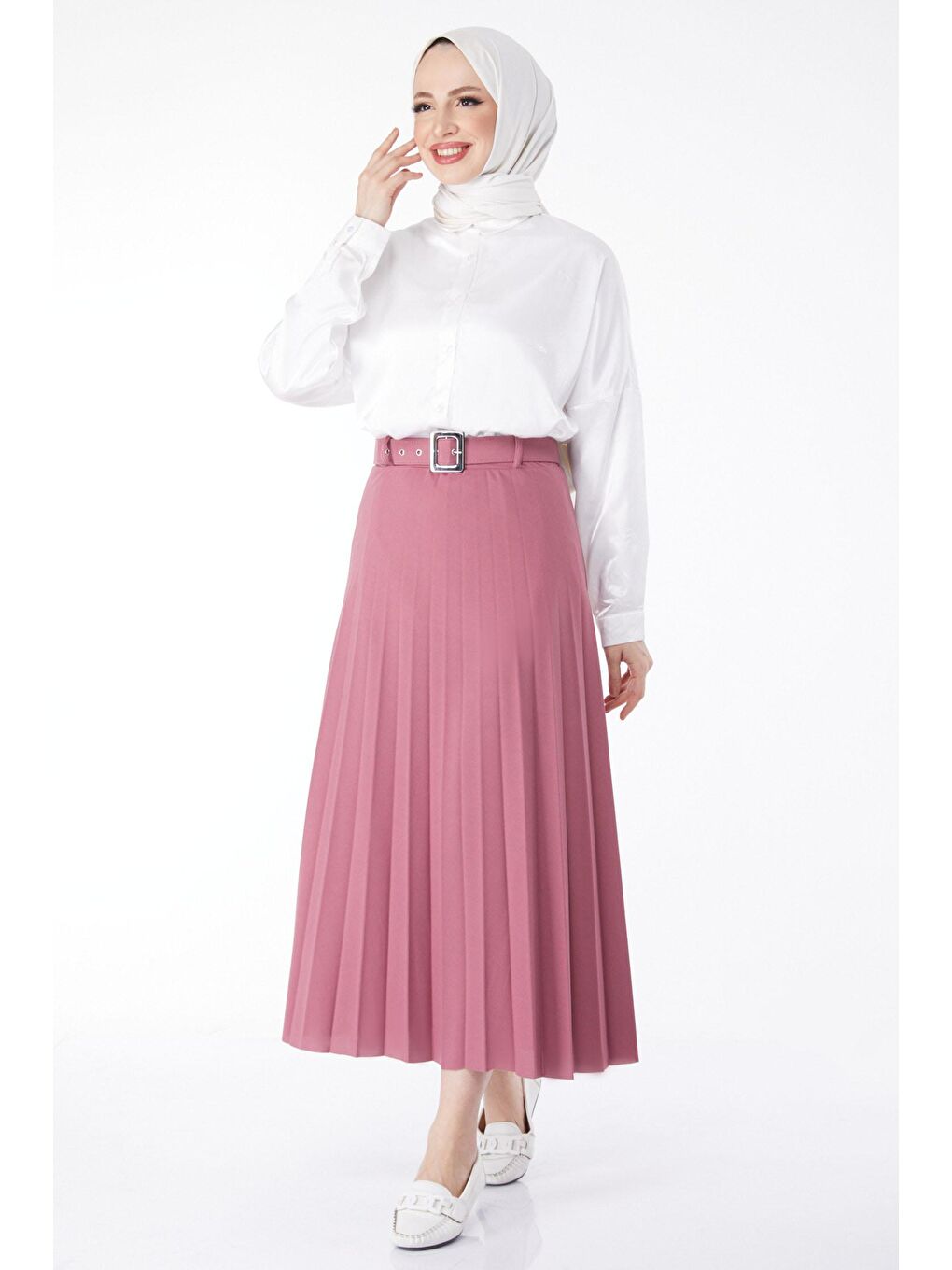 Orta Kadın Pembe Kemerli Etek - 23026-1