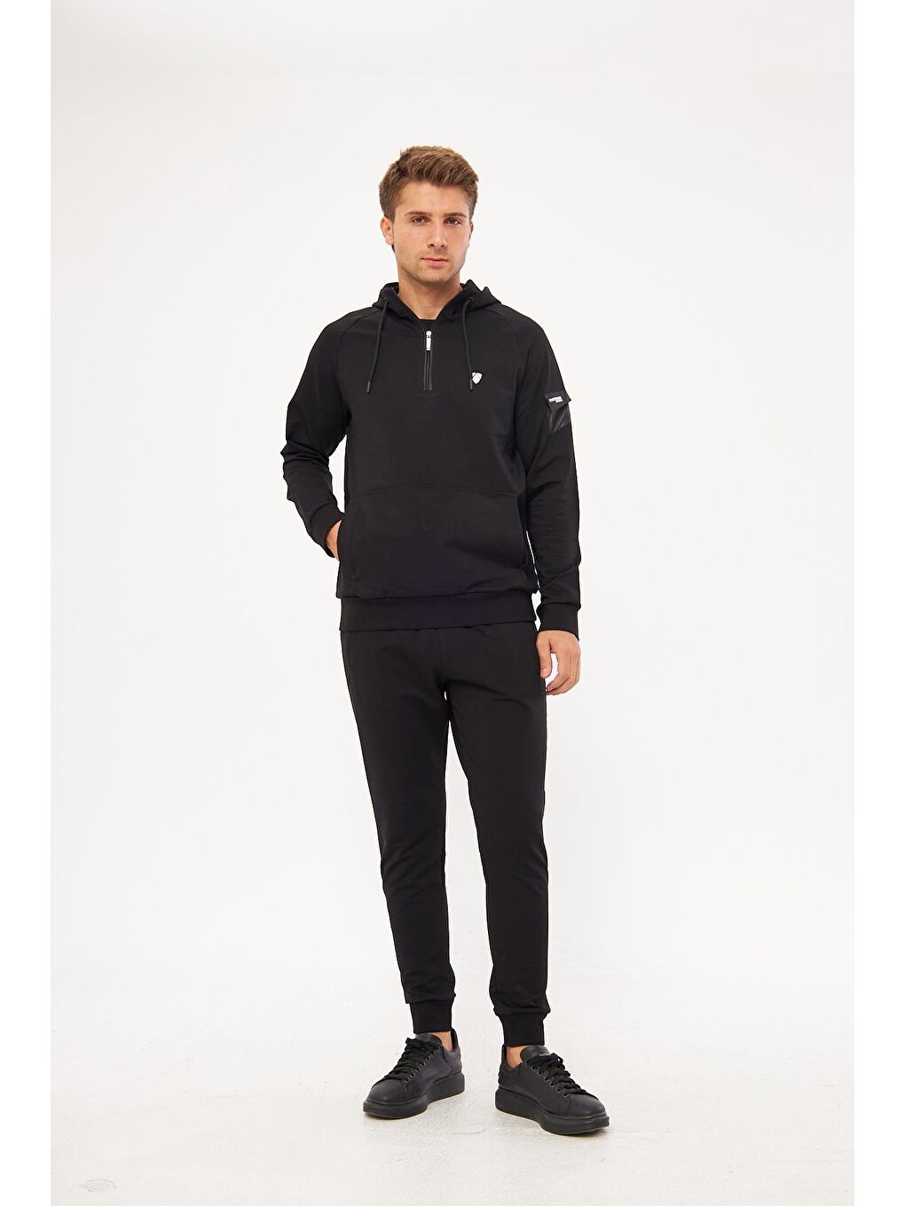 Siyah Yarım Fermuarlı Kapüşonlu Erkek Eşofman Takımı 5711- S-2