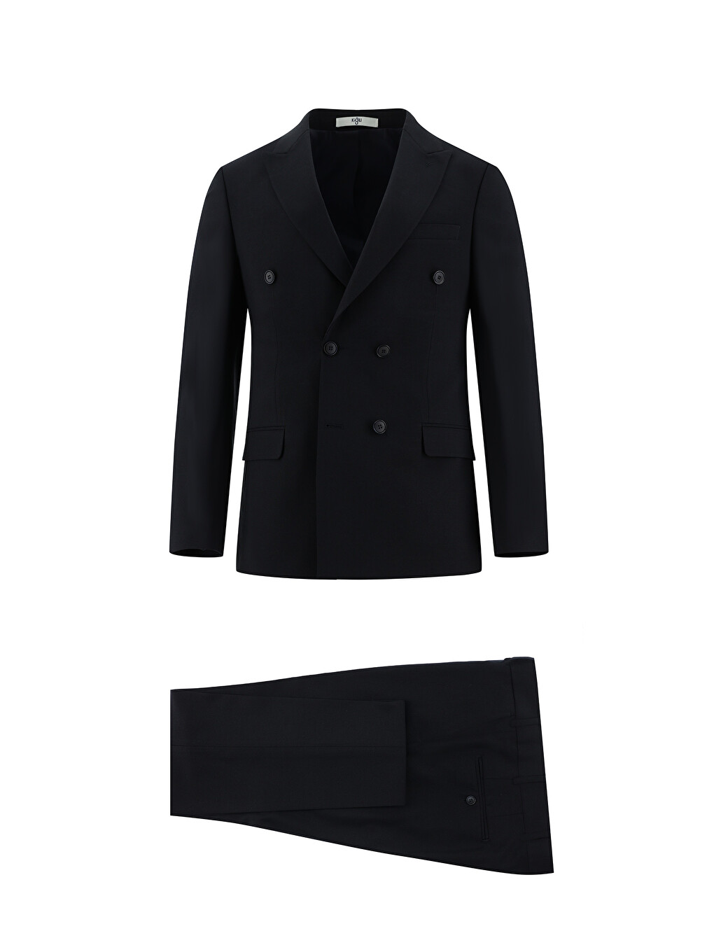 Lacivert Slim Fit Dar Kesim Yünlü Kruvaze Takım Elbise