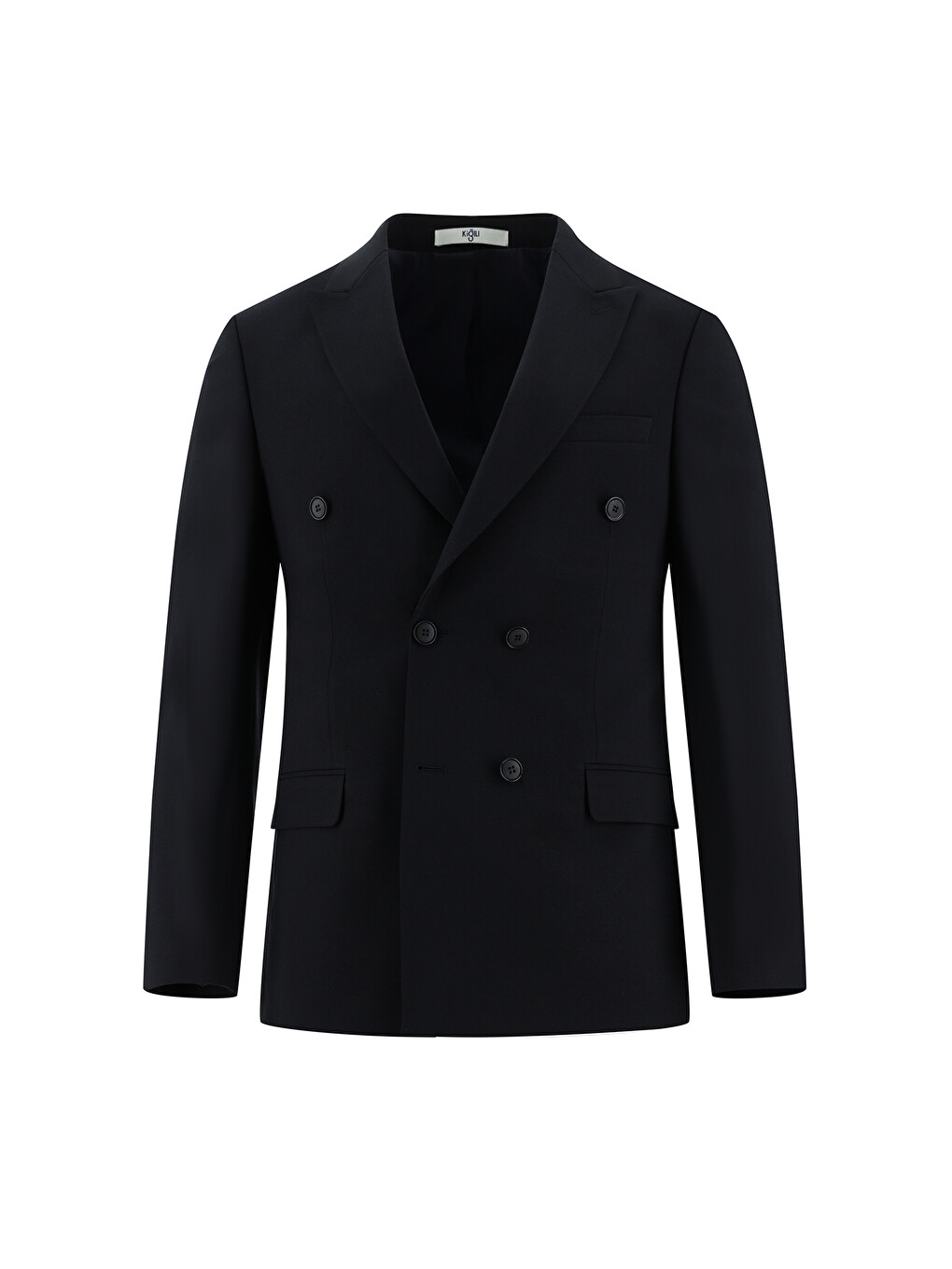 Lacivert Slim Fit Dar Kesim Yünlü Kruvaze Takım Elbise-1