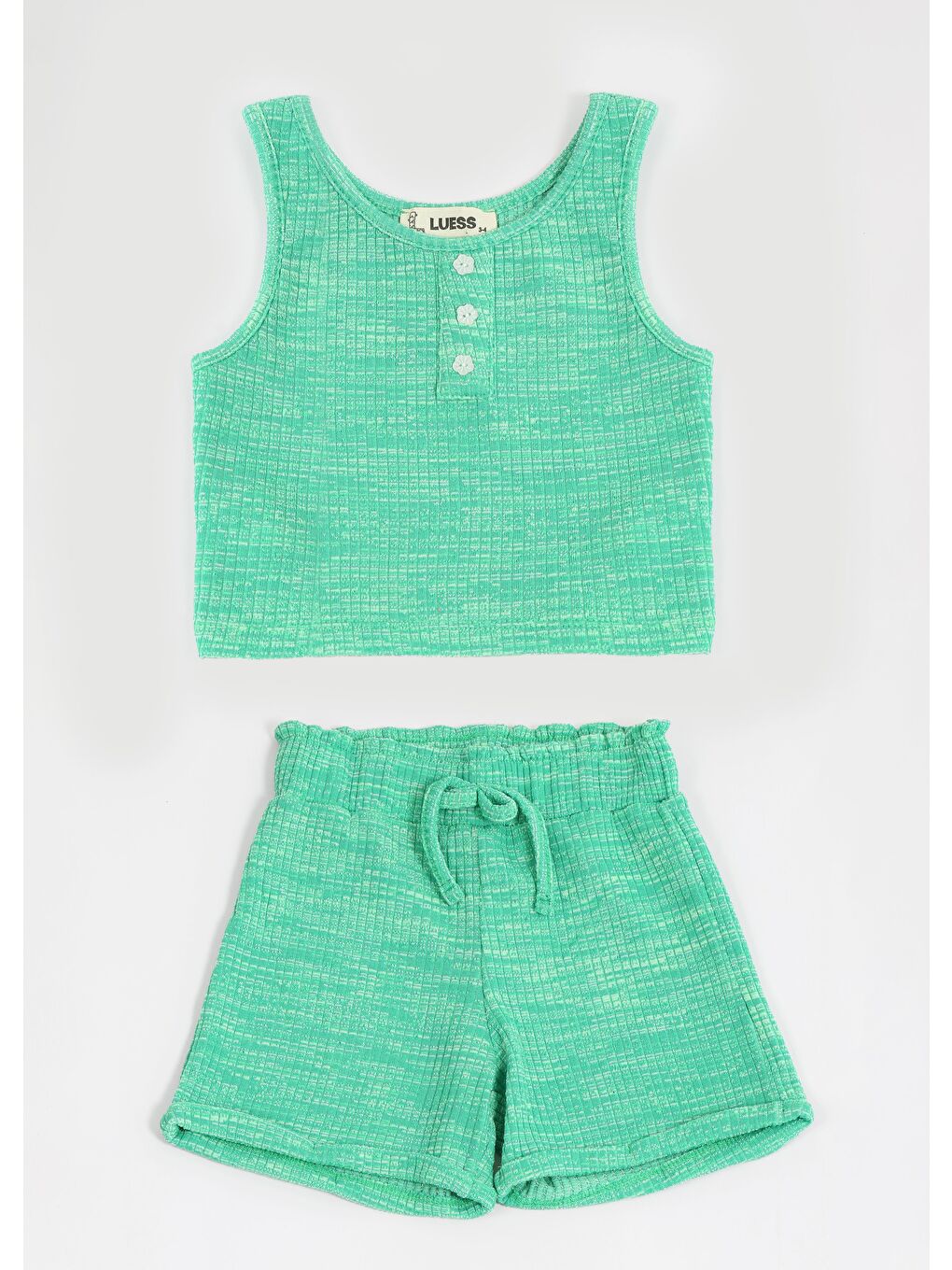 Yeşil Kız Çocuk Sıfır Kol Esnek Yapılı Tişört Takım