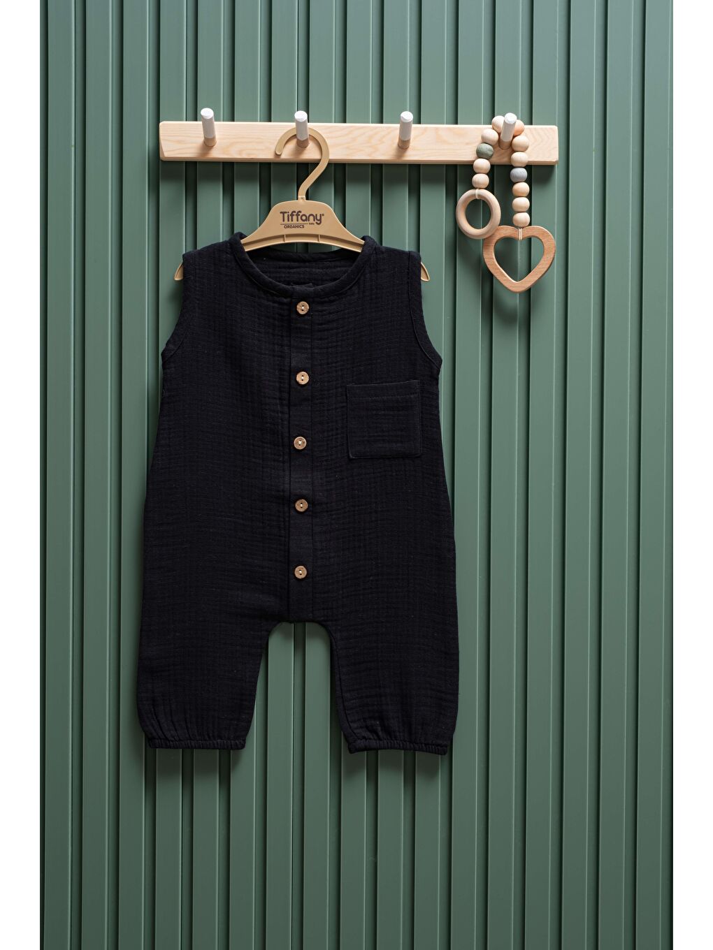 Siyah Müslin Uzun Atlet Tulum 3 24 Ay %100 Pamuk Bebek Yazlık Tulum