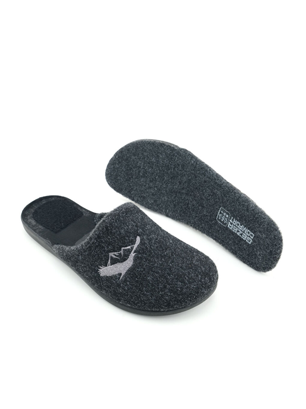 Antrasit Erkek Kışlık Keçe Çıkarılabilir Cırt Cırtlı İç Taban Rahat Ev Bahçe Terlik-5