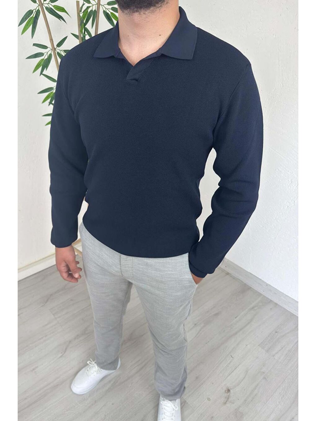 - Erkek Lacivert Polo Yaka Regular Triko Kazak-1