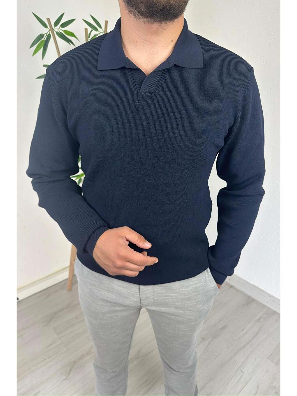 - Erkek Lacivert Polo Yaka Regular Triko Kazak-2