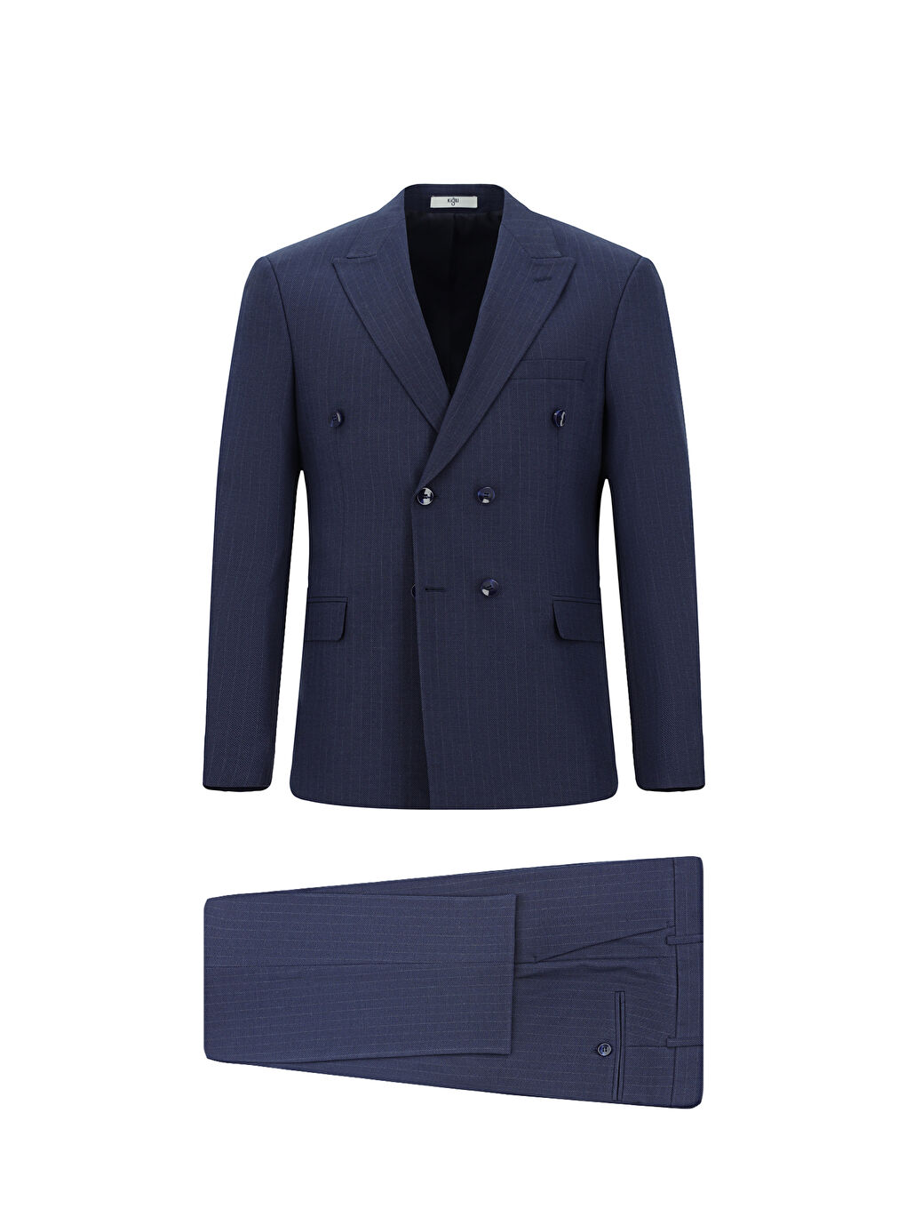 Lacivert Regular Fit Çizgili Kruvaze Takım Elbise