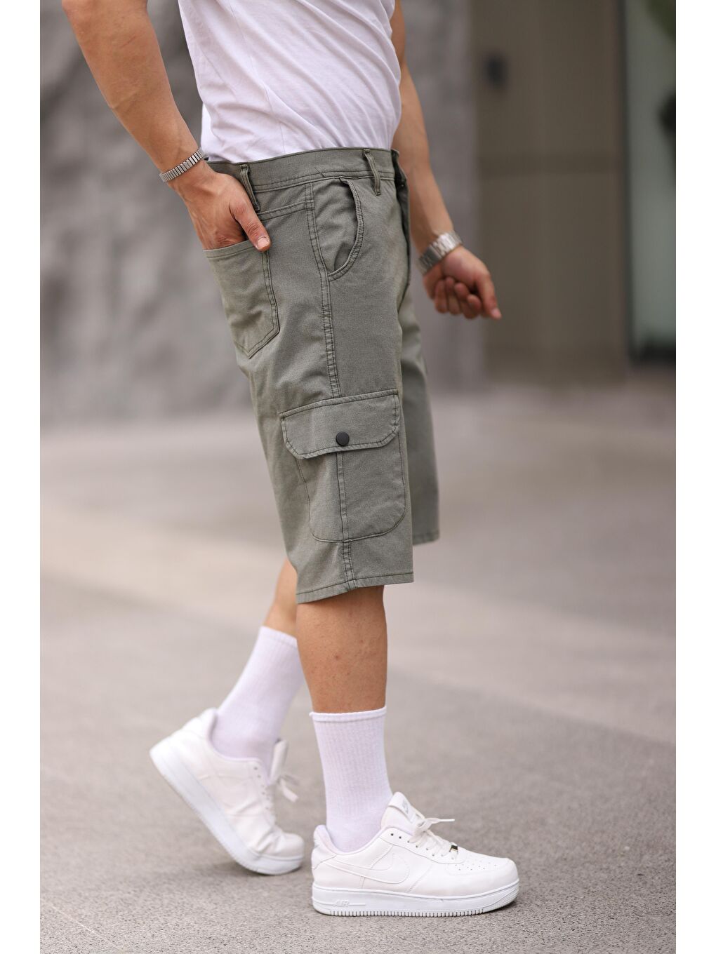 Haki Erkek Slim Fit Kargo Cepli Kapri Şort-2