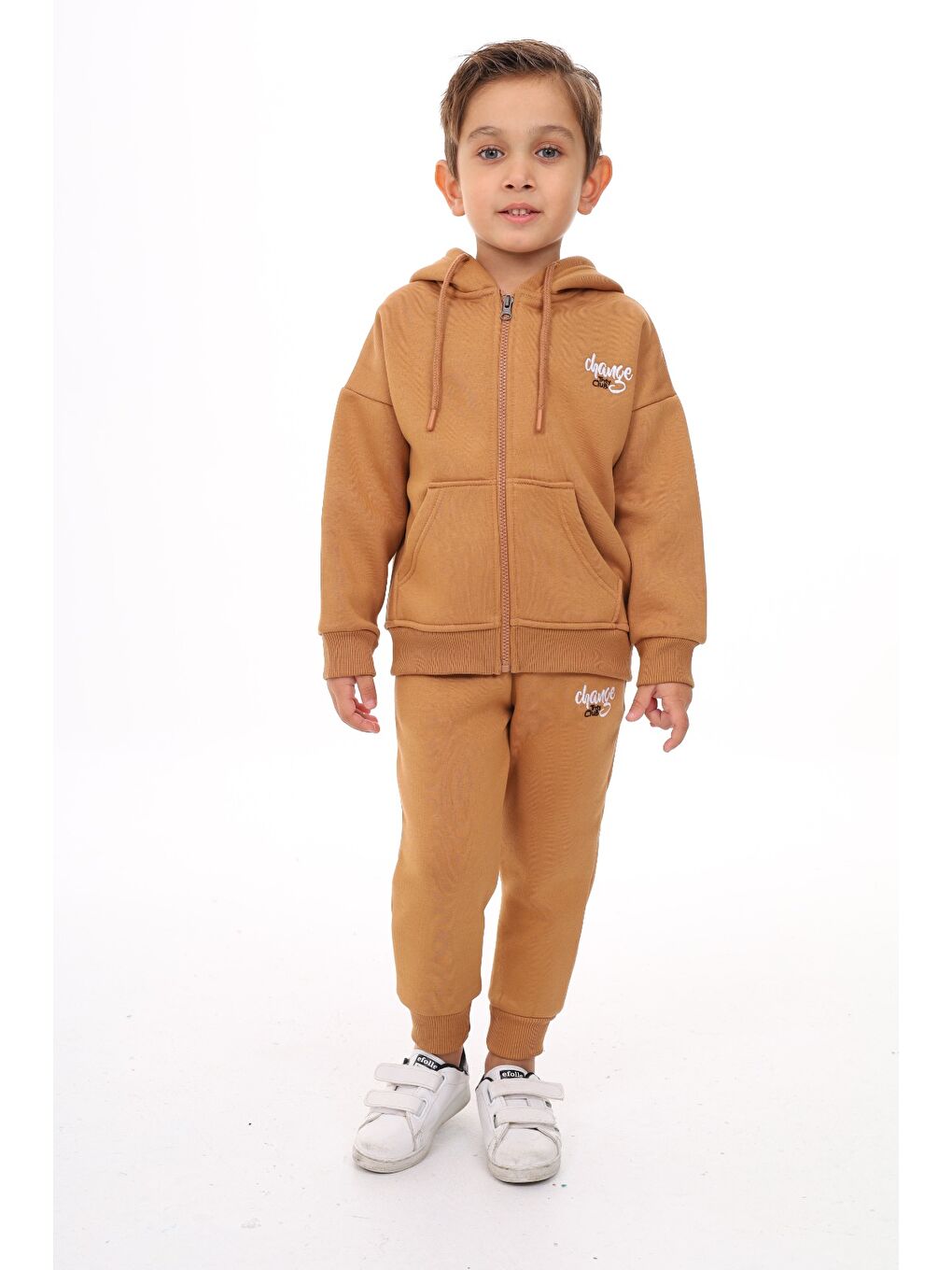 Kahverengi Erkek Çocuk Nakışlı Eşofman Takım